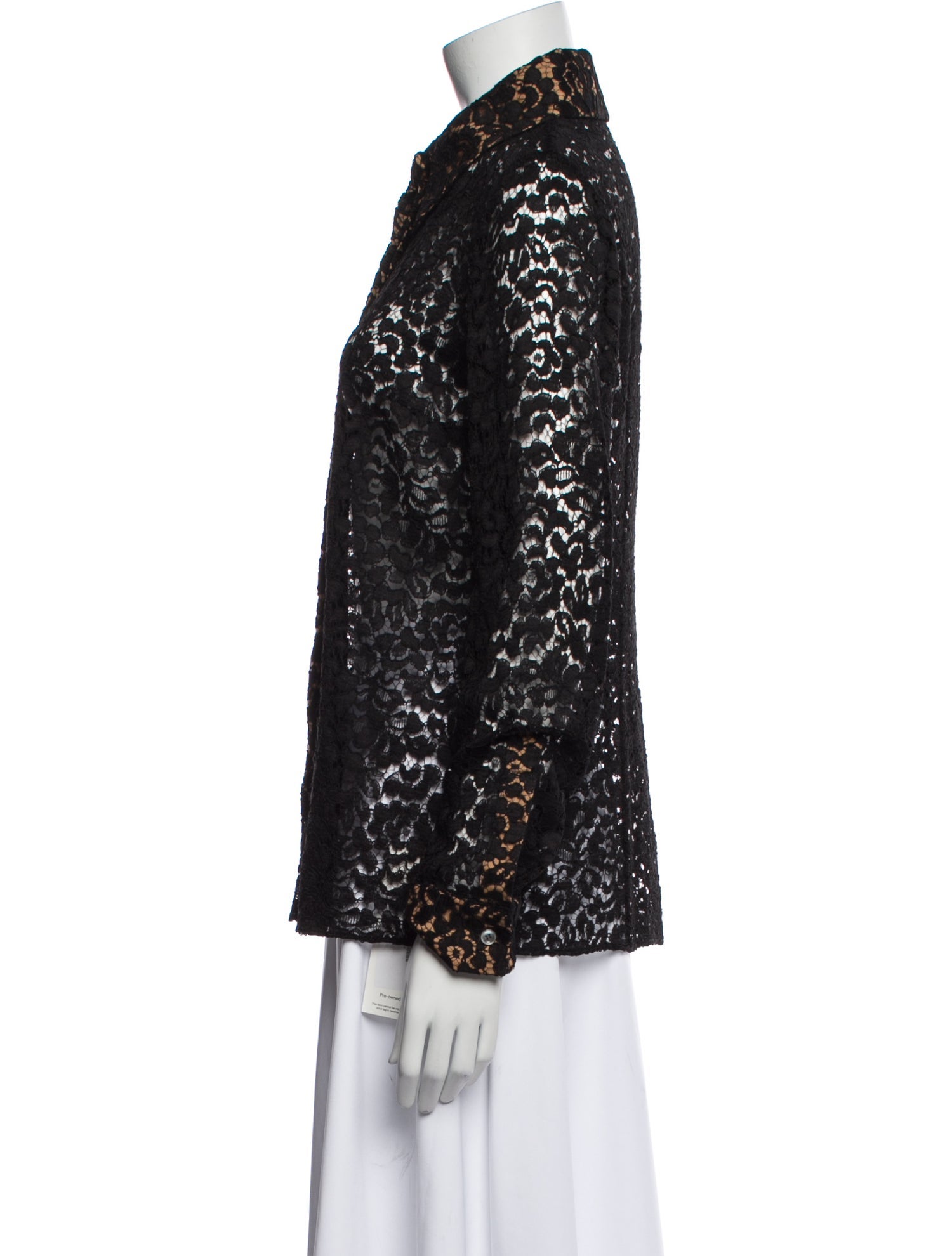 Michael Kors Collection Lace Pattern Long Sleeve Button-Up Top