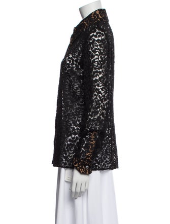 Michael Kors Collection Lace Pattern Long Sleeve Button-Up Top