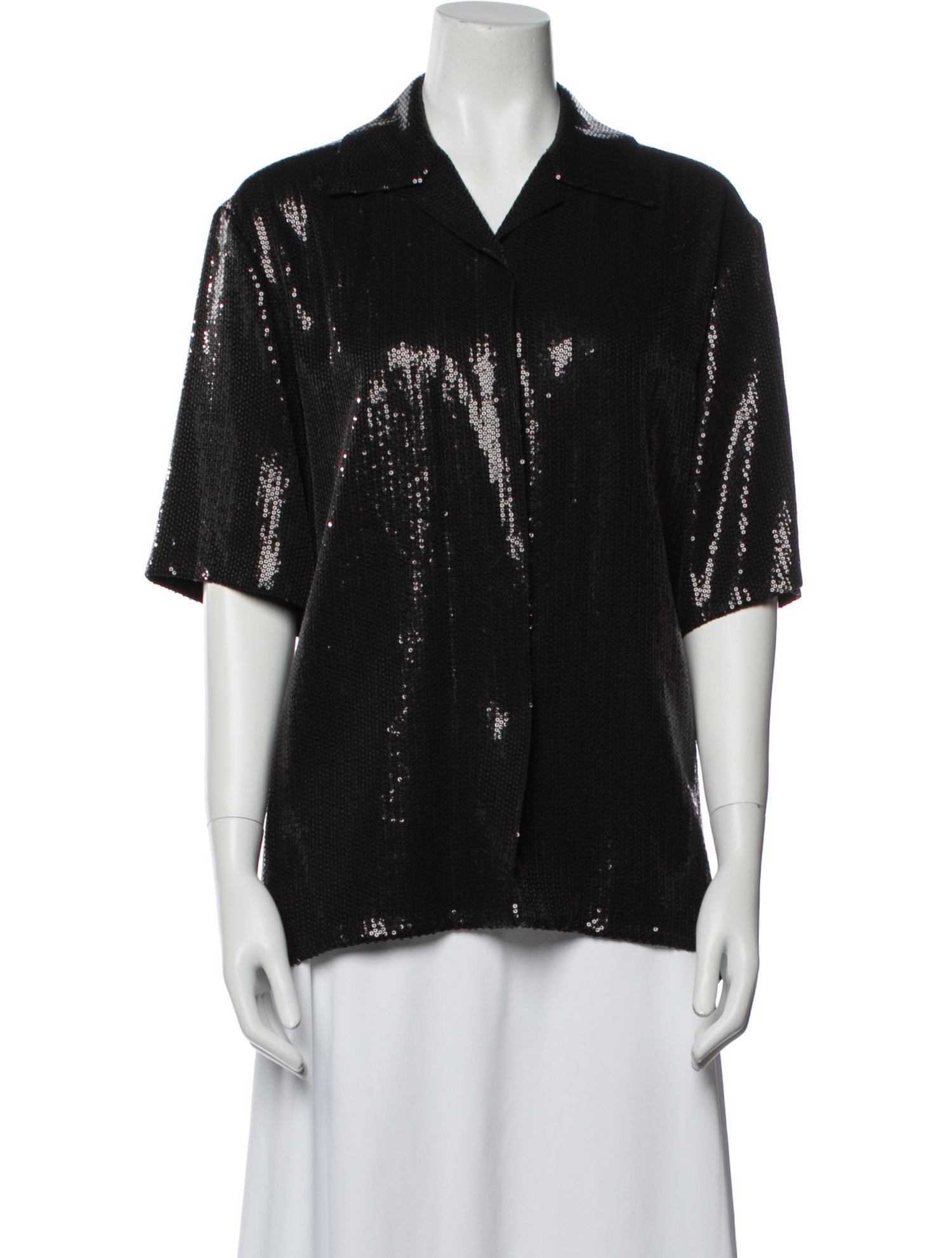 Michael Kors Collection Short Sleeve Button-Up Top