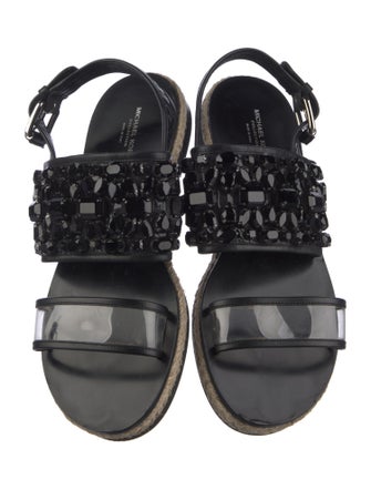 Michael Kors Collection Leather Crystal Embellishments Slingback Sandals