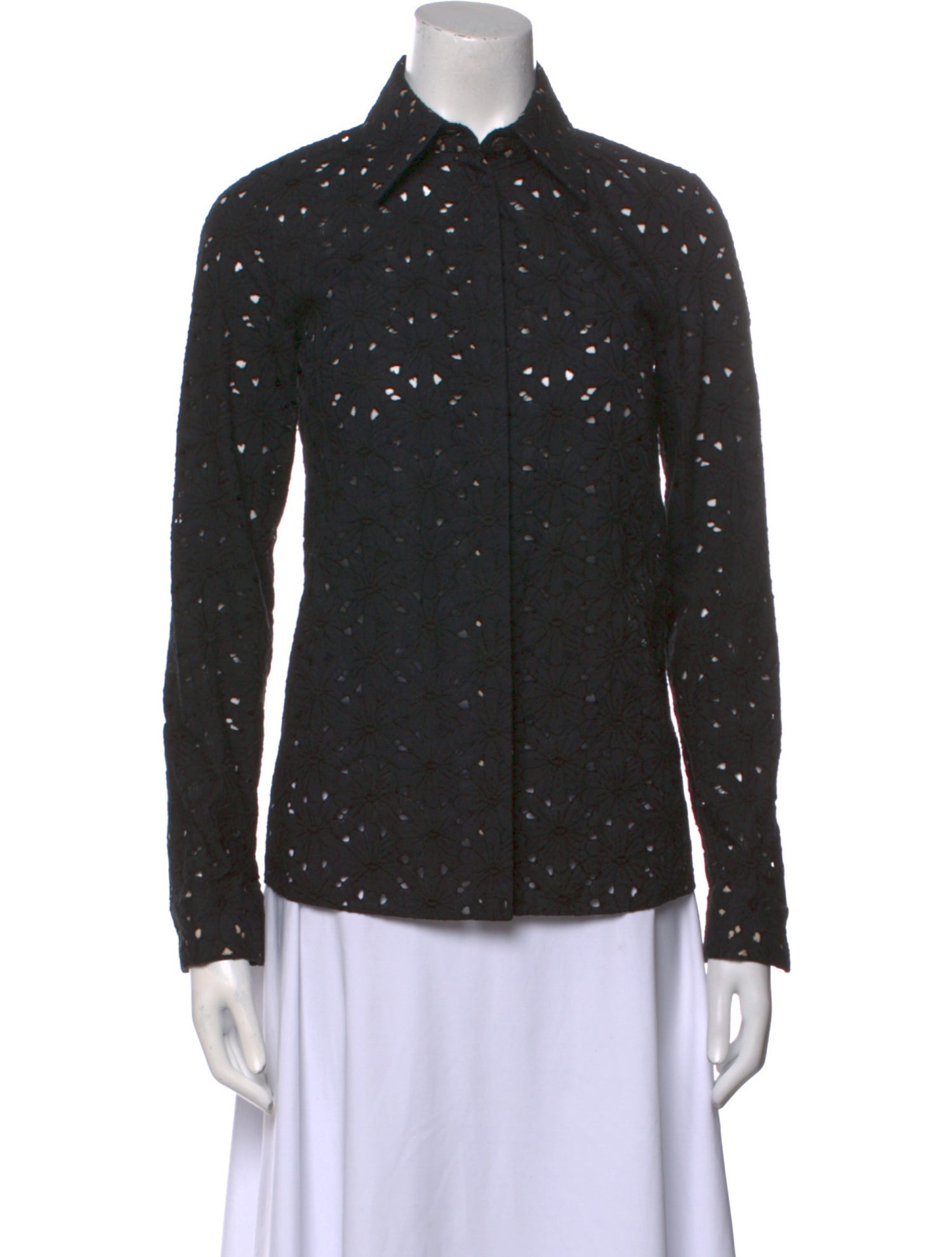 Michael Kors Collection Lace Pattern Long Sleeve Button-Up Top