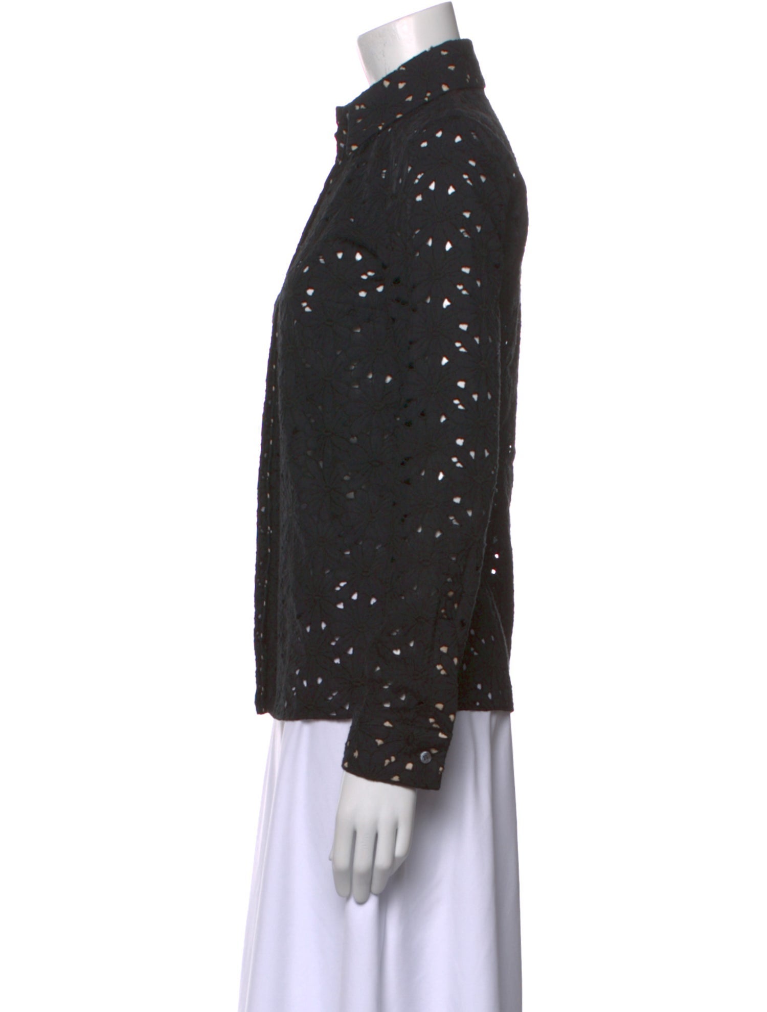 Michael Kors Collection Lace Pattern Long Sleeve Button-Up Top