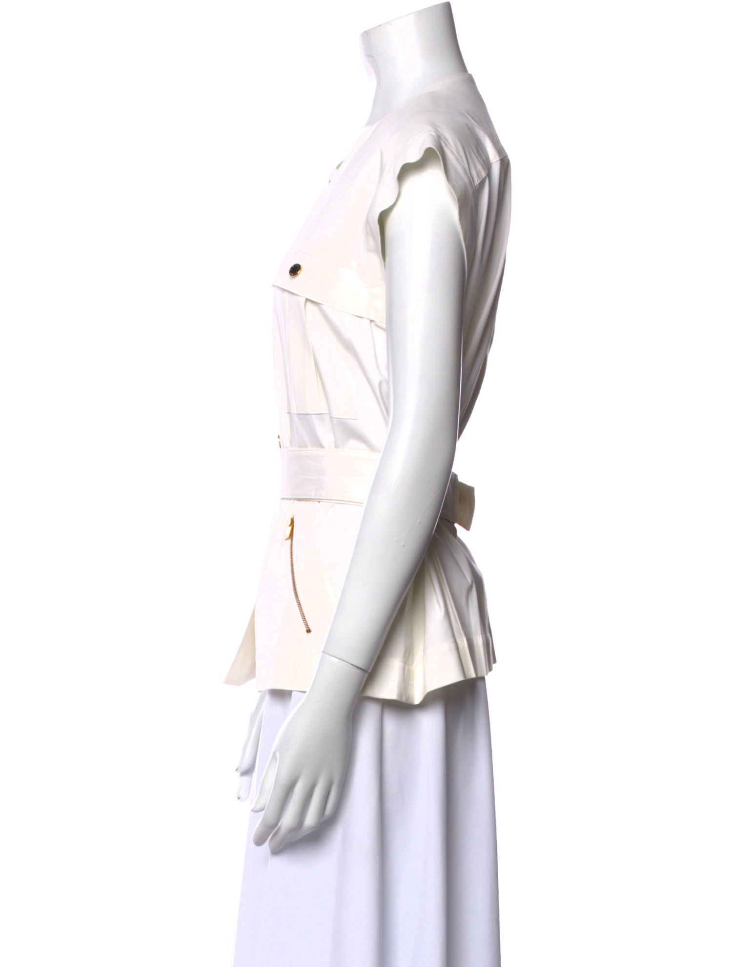 Michael Kors Crew Neck Short Sleeve Button-Up Top