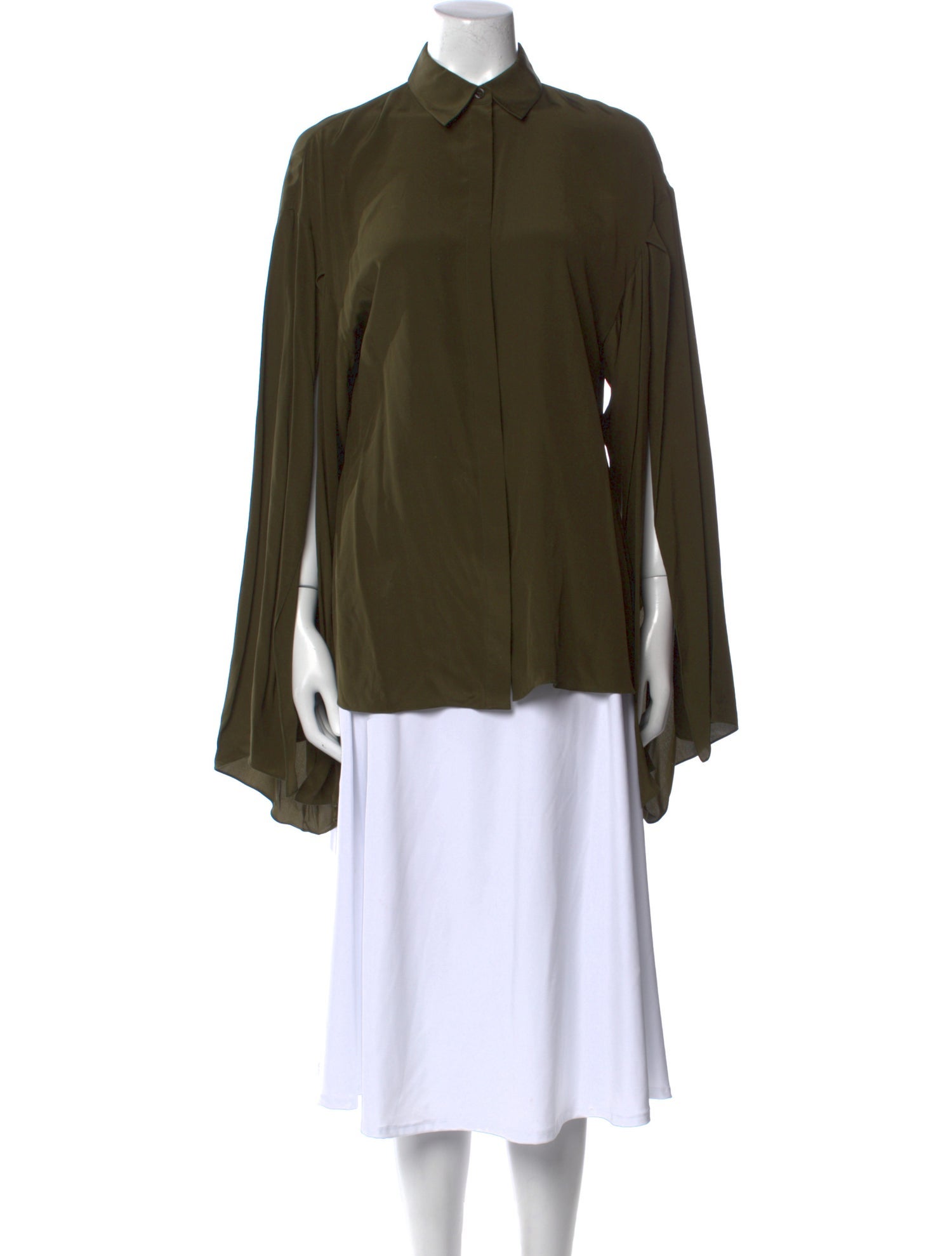 Michael Kors Collection Silk Long Sleeve Button-Up Top