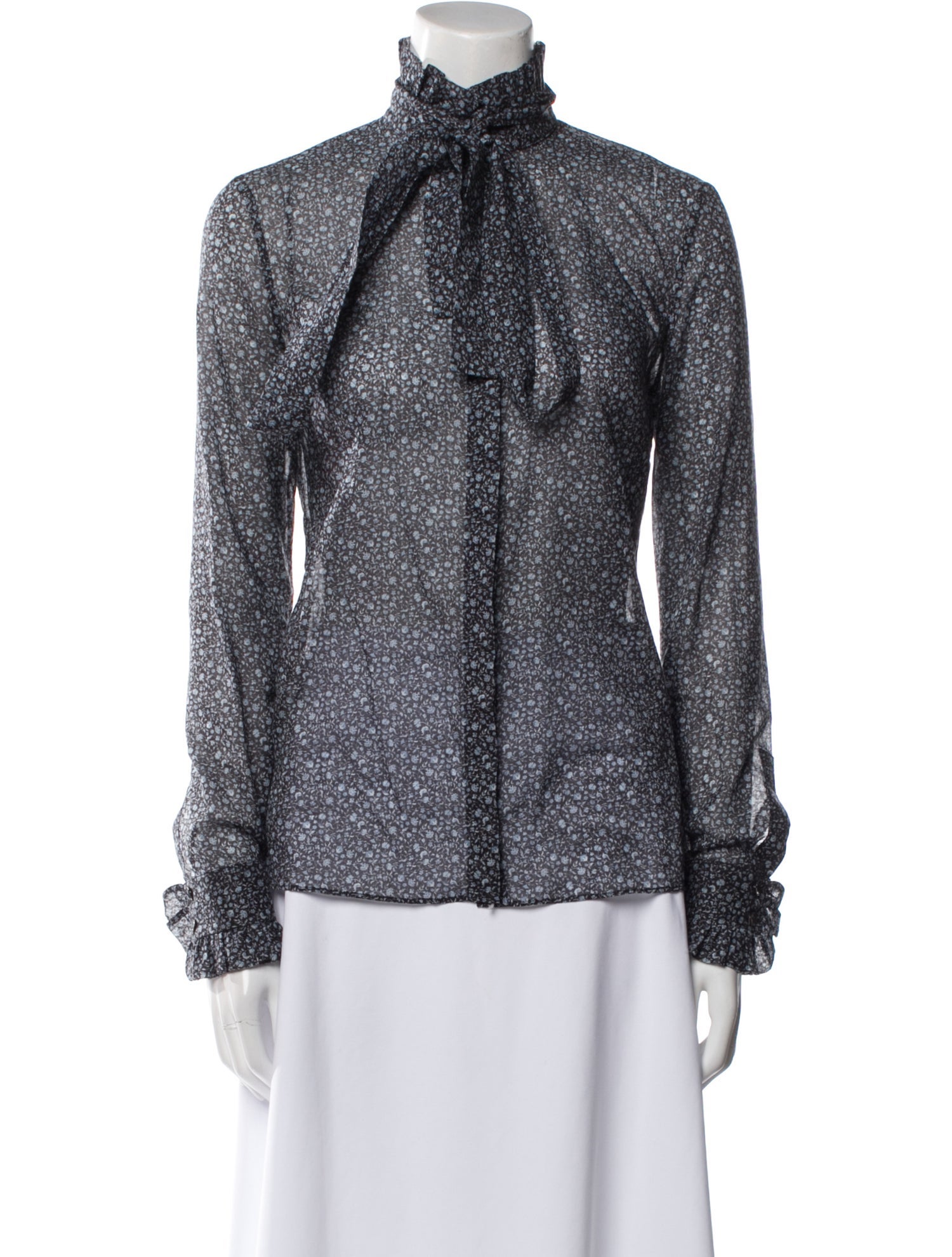 Michael Kors Collection Floral Print Mock Neck Blouse