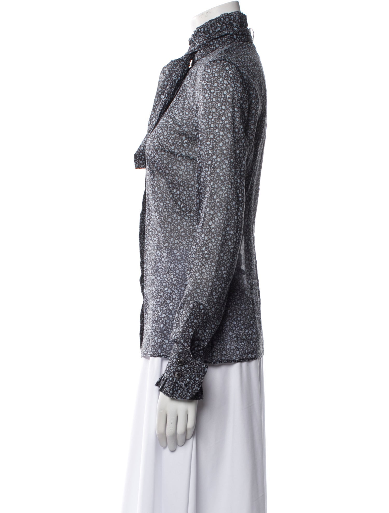 Michael Kors Collection Floral Print Mock Neck Blouse