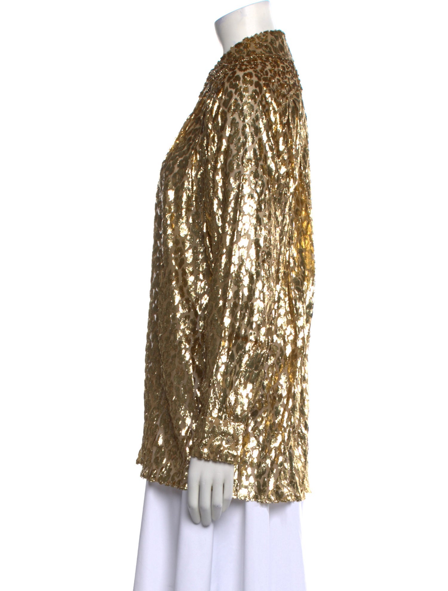 Michael Kors Collection Printed Long Sleeve Button-Up Top