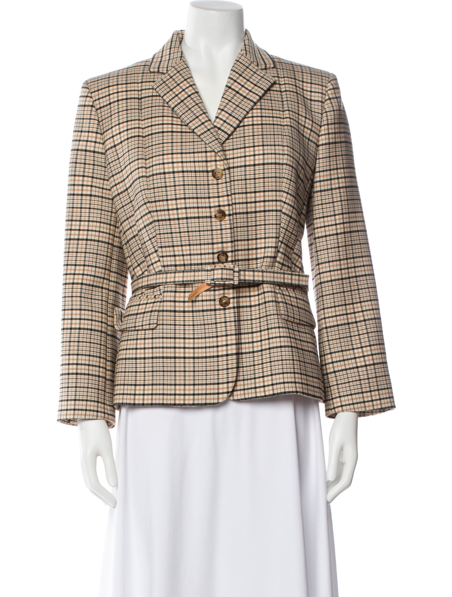 Michael Kors Collection Virgin Wool Plaid Print Blazer