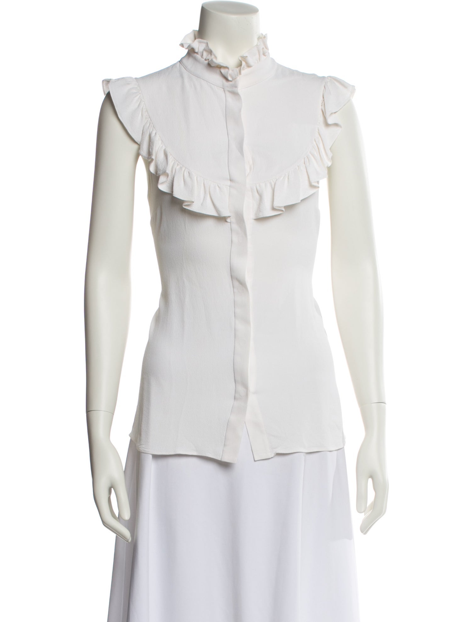 Michael Kors Collection Mock Neck Sleeveless Button-Up Top