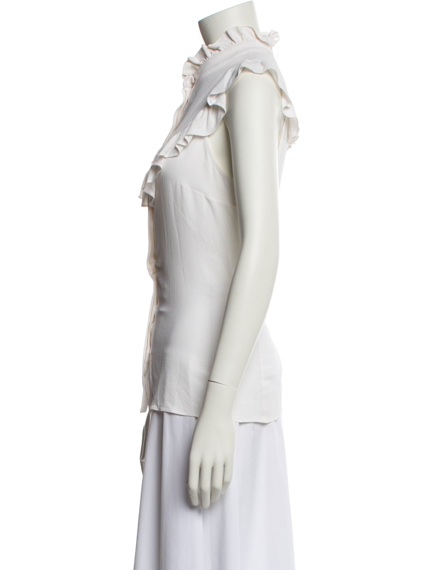 Michael Kors Collection Mock Neck Sleeveless Button-Up Top