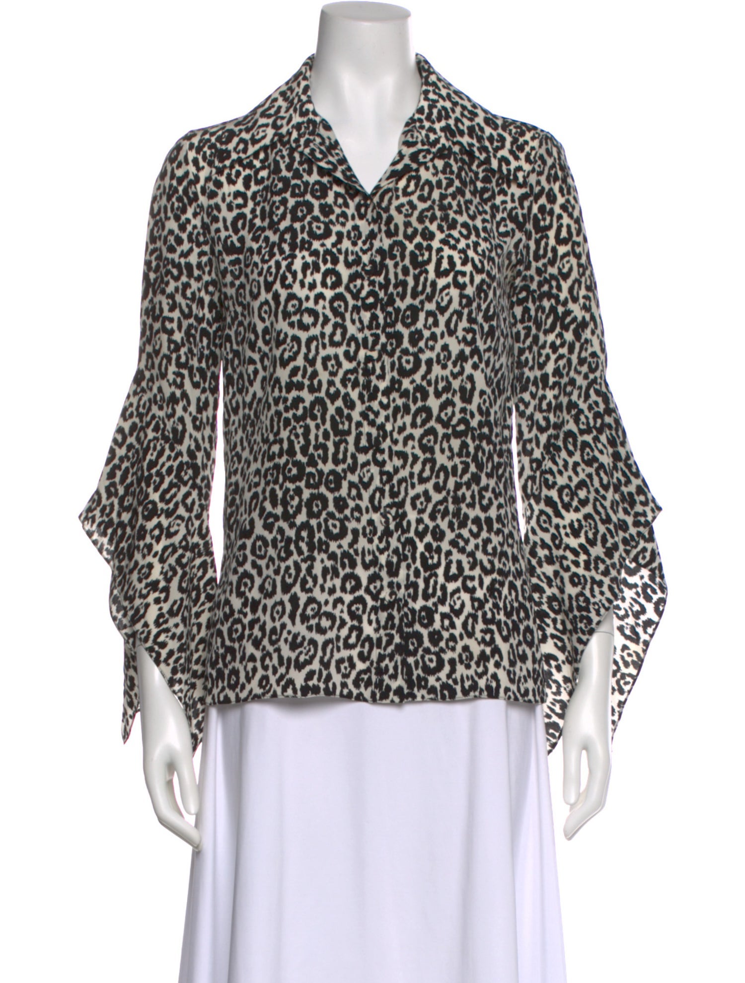 Michael Kors Collection Silk Animal Print Button-Up Top