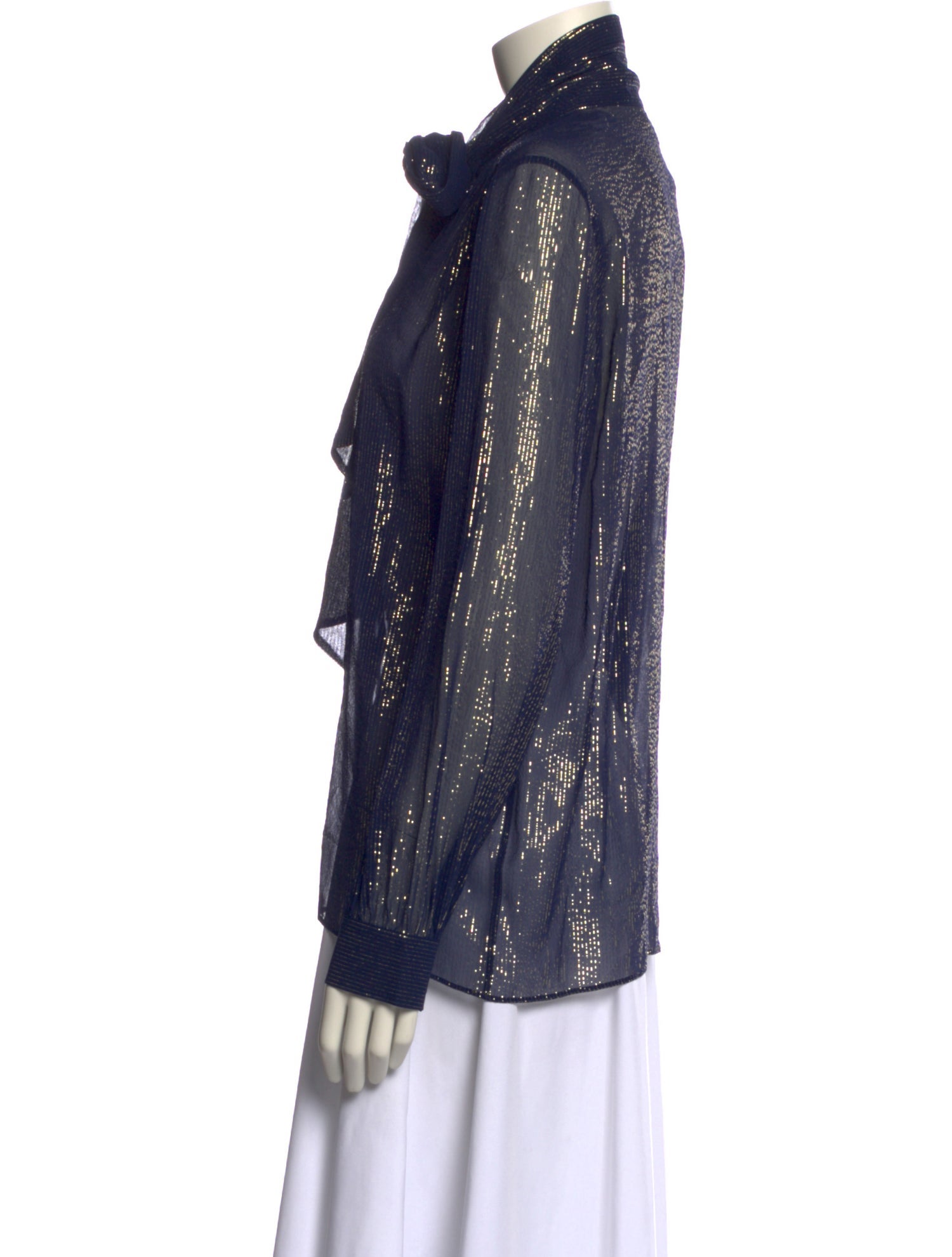 Michael Kors Collection Striped Long Sleeve Button-Up Top