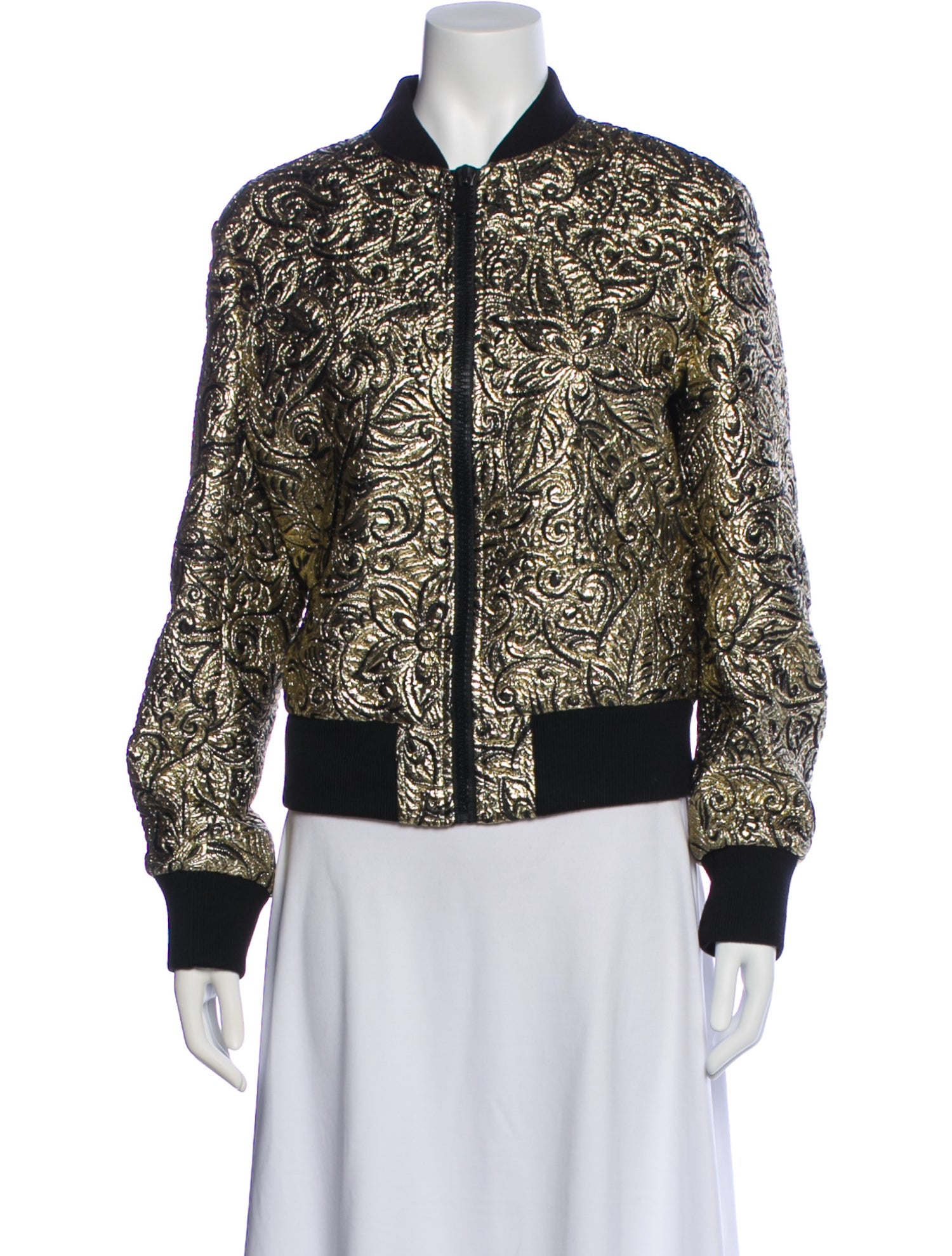 Michael Kors Collection Colorblock Pattern Bomber Jacket