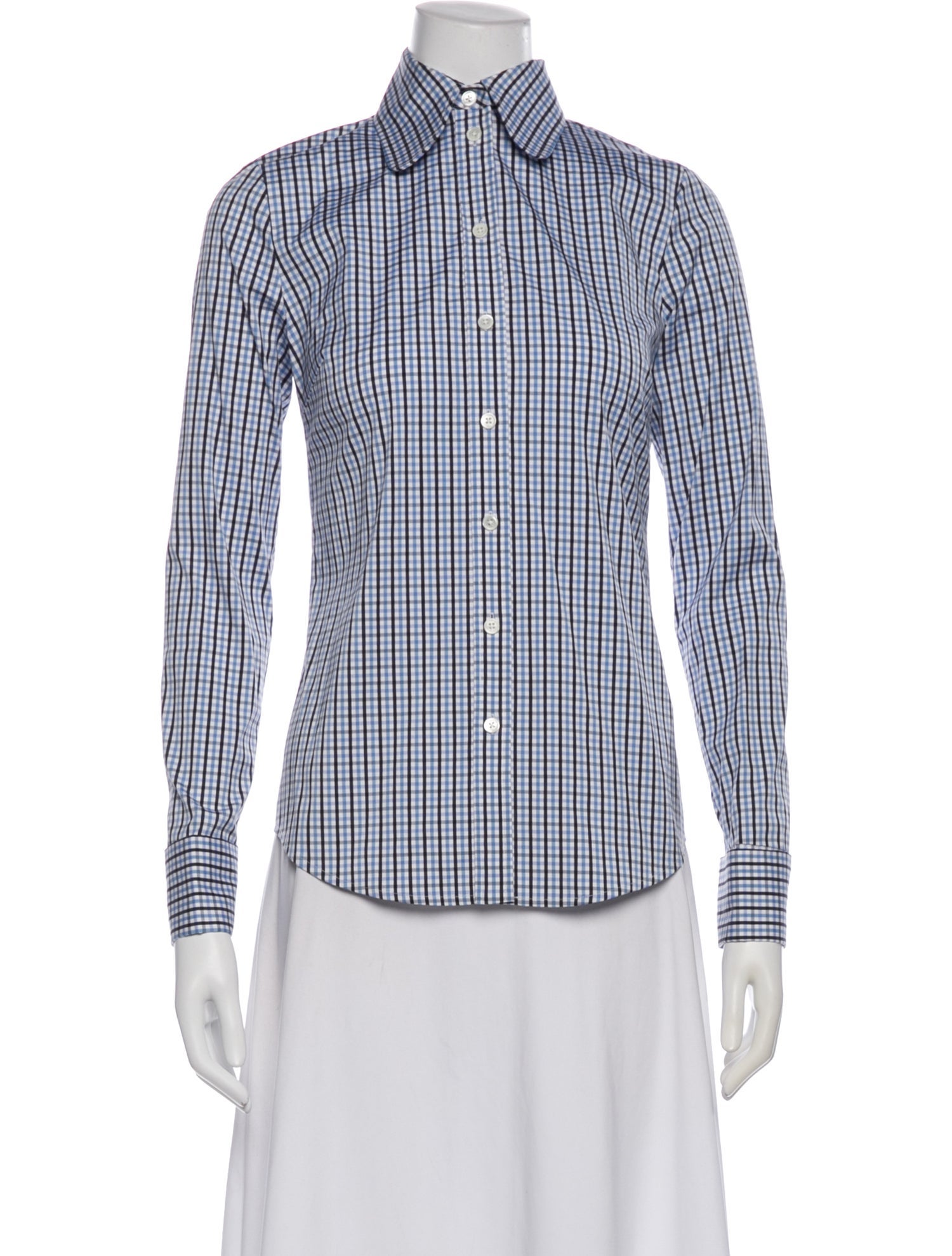 Michael Kors Collection Nylon Plaid Print Button-Up Top w/ Tags