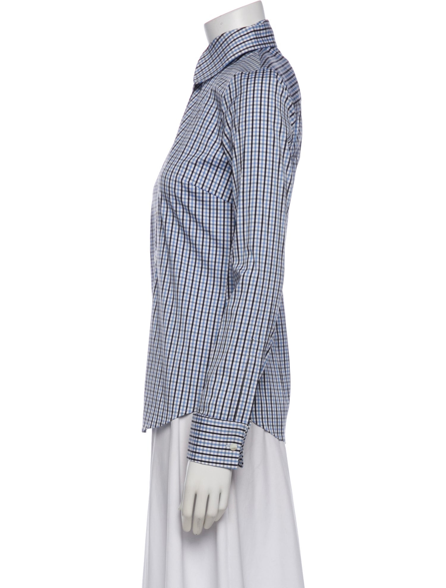 Michael Kors Collection Nylon Plaid Print Button-Up Top w/ Tags