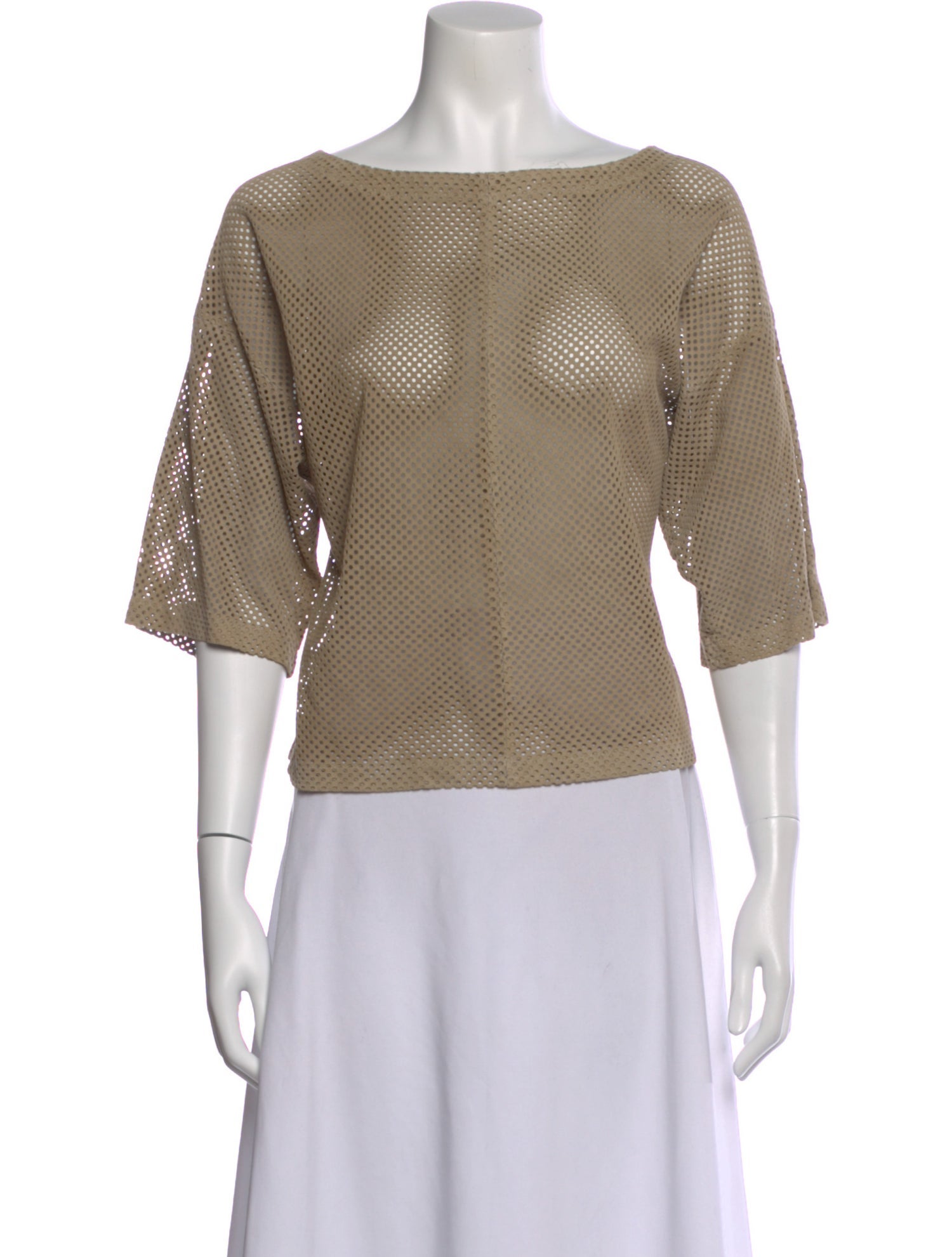 Michael Kors Collection Bateau Neckline Three-Quarter Sleeve Top