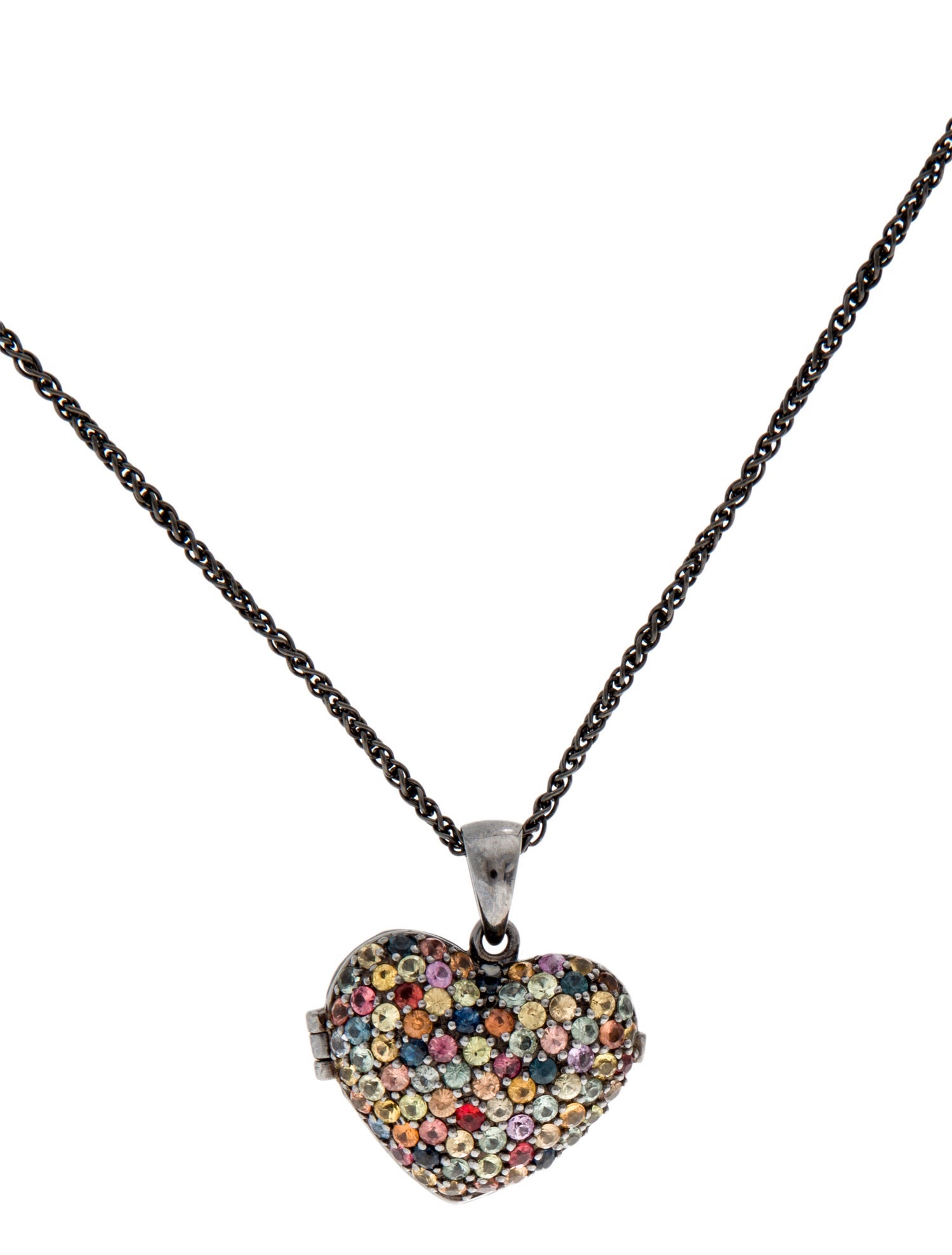MCL by Matthew Campbell Laurenza 4.11ctw Sapphire & Enamel Heart Locket Pendant Necklace