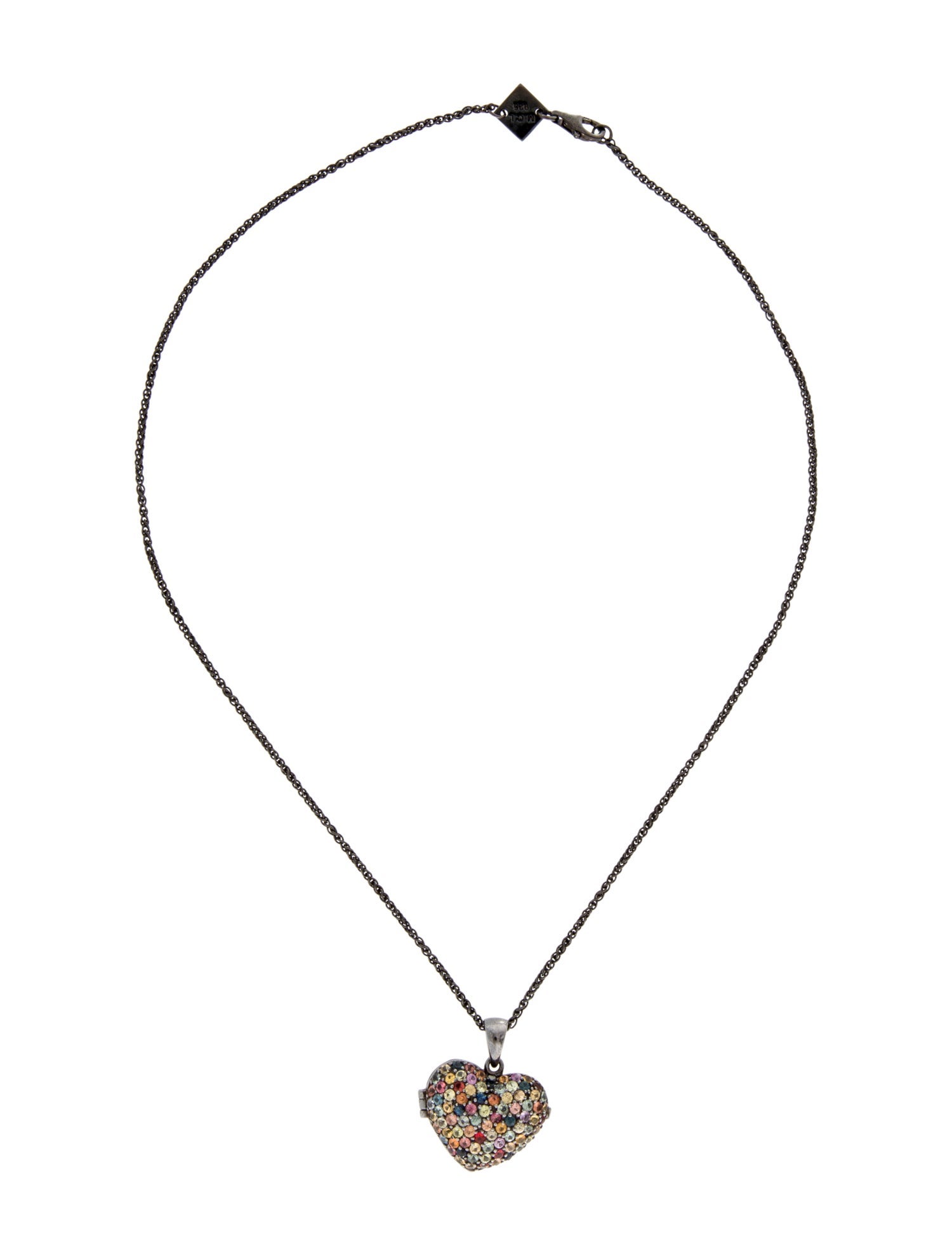 MCL by Matthew Campbell Laurenza 4.11ctw Sapphire & Enamel Heart Locket Pendant Necklace