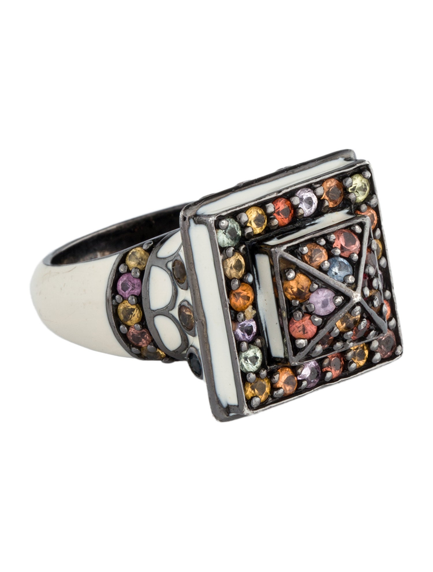 MCL by Matthew Campbell Laurenza 1.89ctw Sapphire & Enamel Pyramid Cocktail Ring