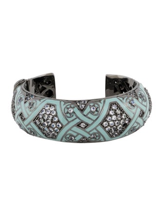 MCL by Matthew Campbell Laurenza Moonstone Labradorite & Enamel Hinged Cuff Bracelet