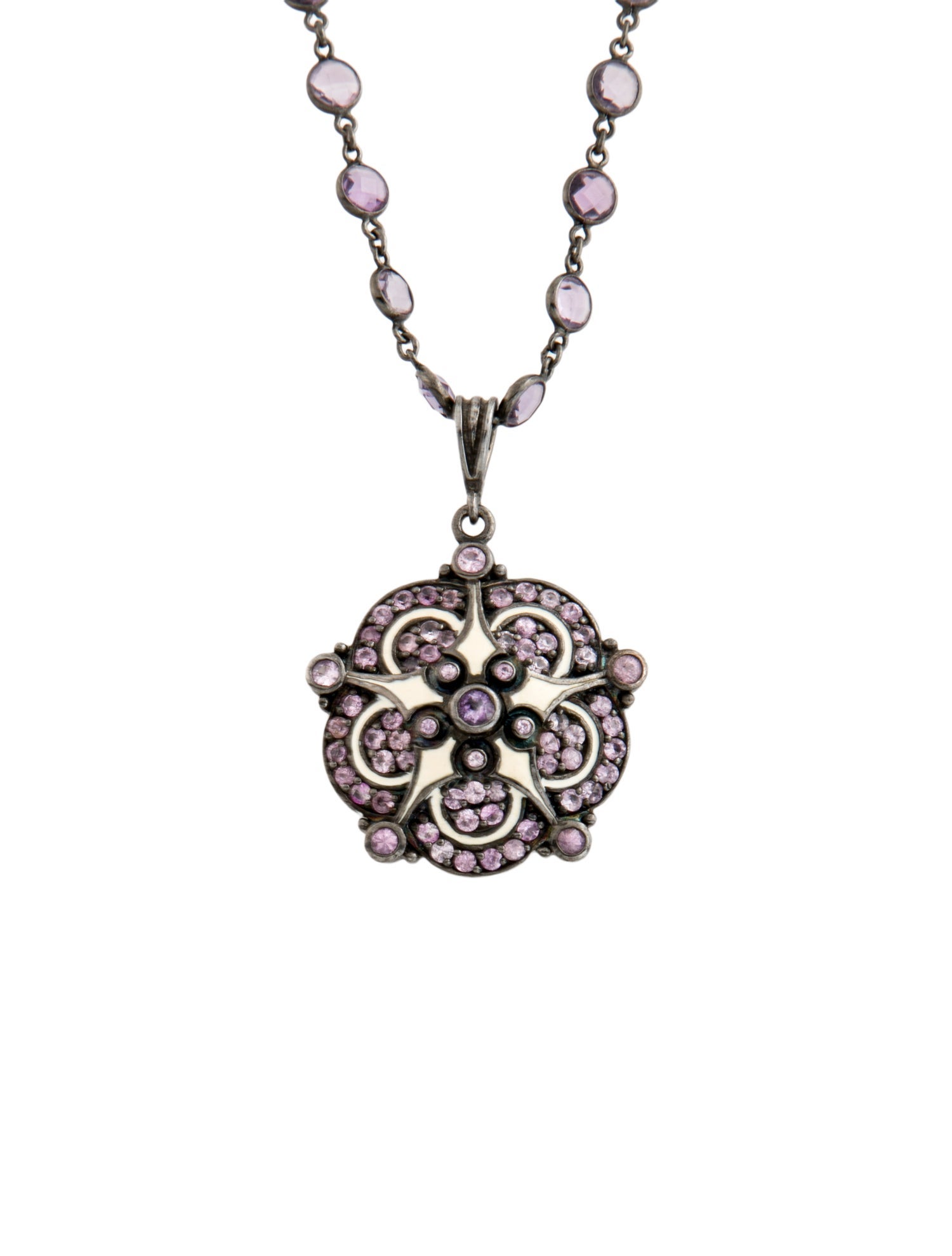 MCL by Matthew Campbell Laurenza Sapphire & Amethyst Enamel Pendant Necklace