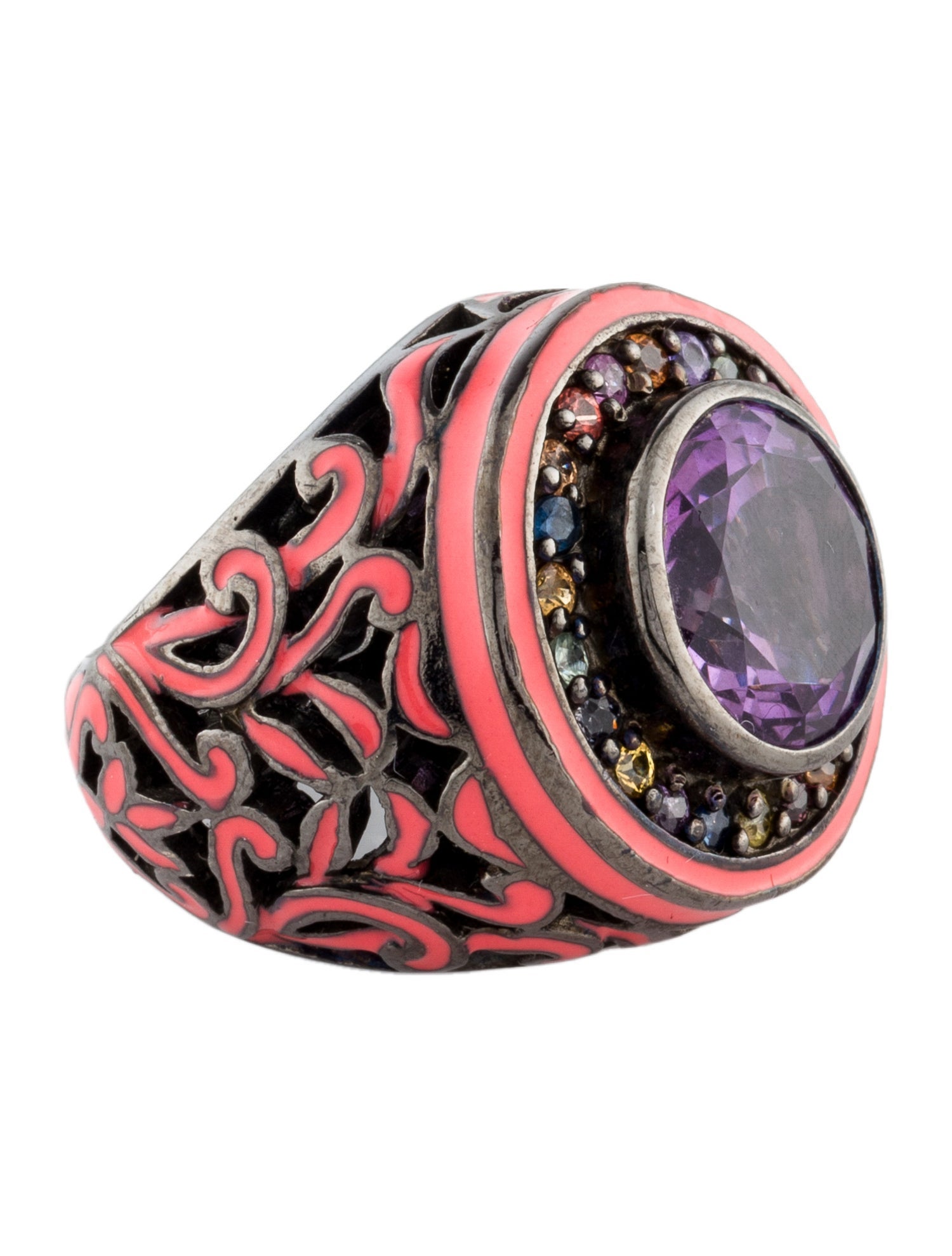 MCL by Matthew Campbell Laurenza Amethyst & Multicolor Sapphire Cocktail Ring