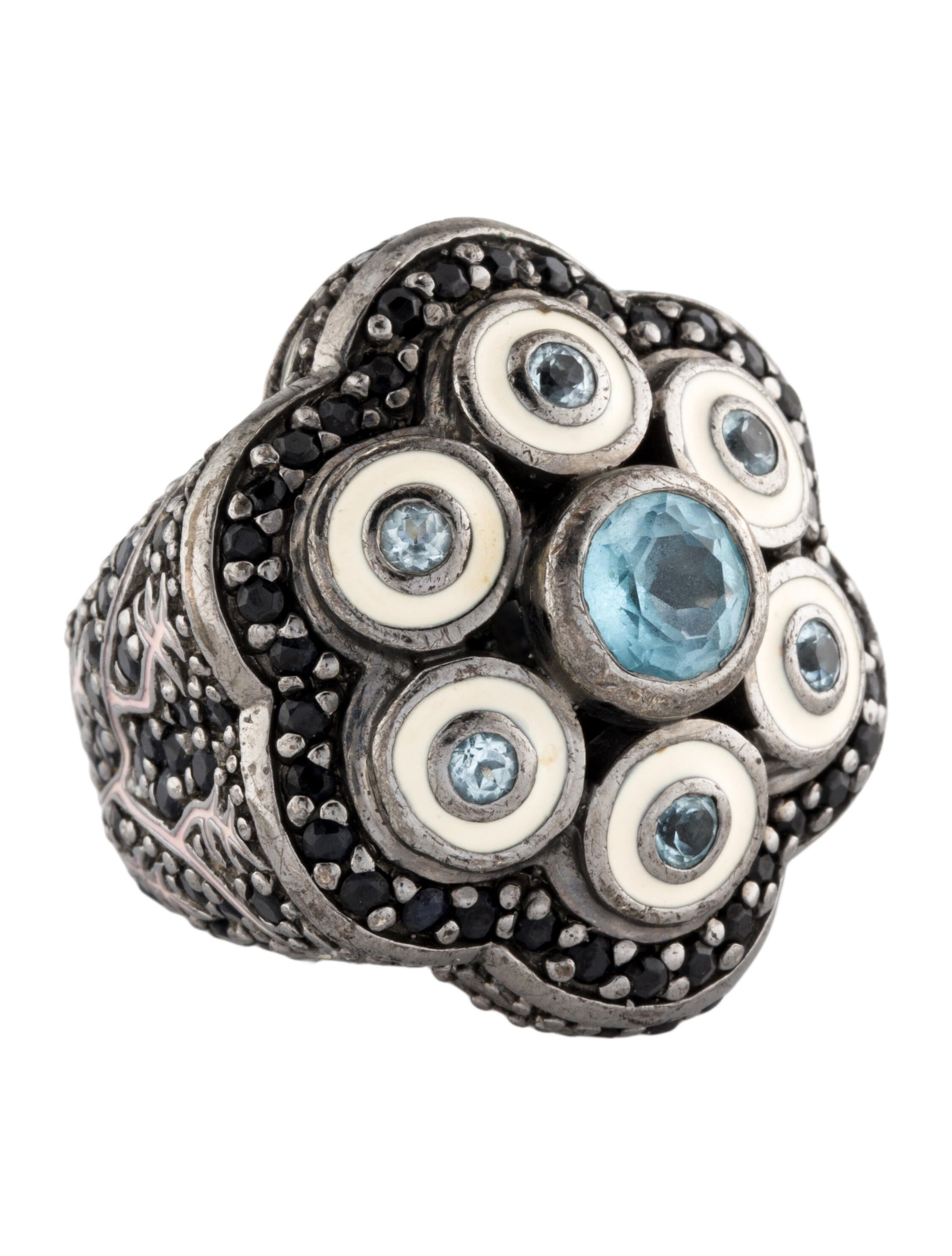 MCL by Matthew Campbell Laurenza Enamel ,Topaz,Sapphire & Spinel Flower Cocktail Ring