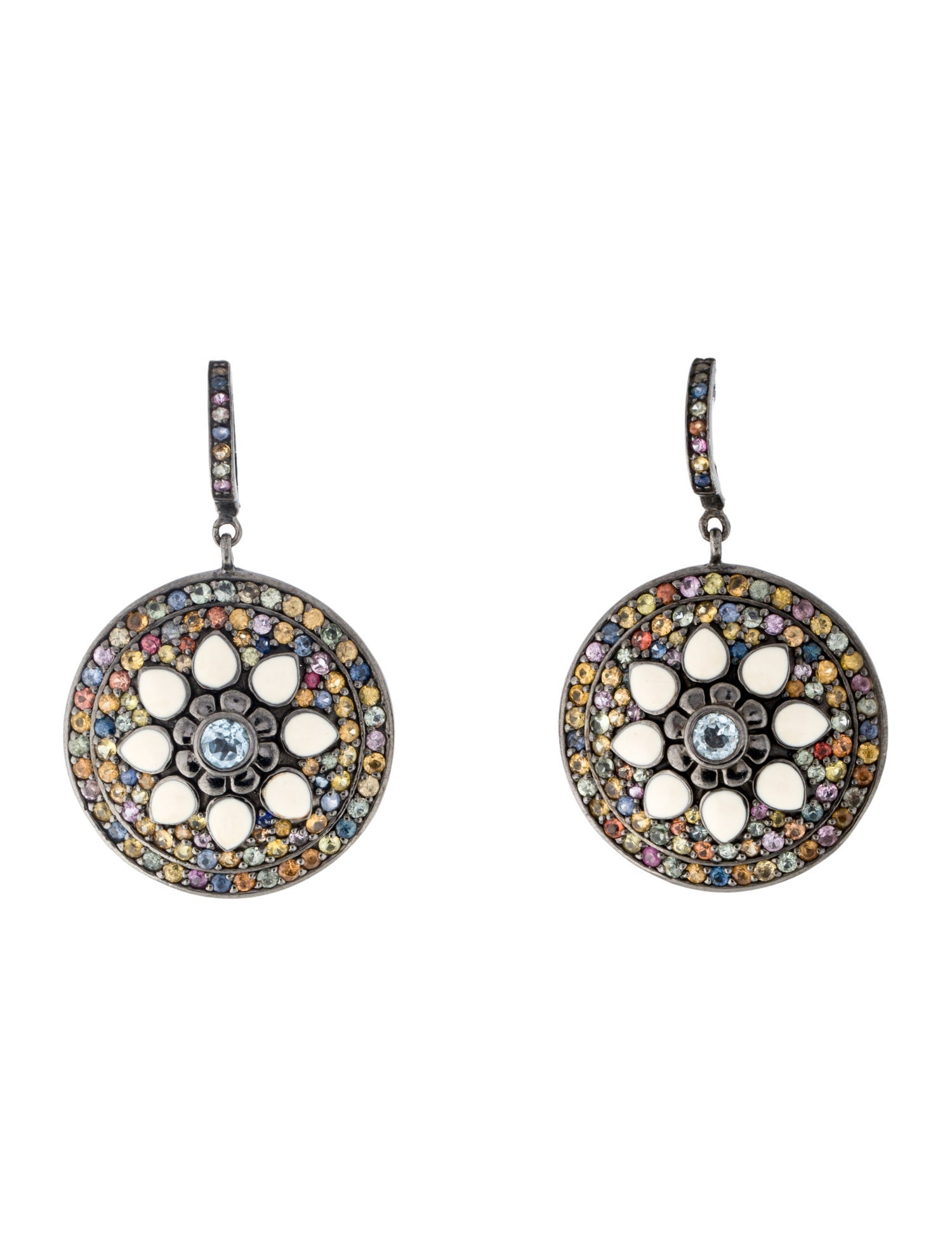 MCL by Matthew Campbell Laurenza Enamel, Topaz, & Sapphire Round Drop Earrings