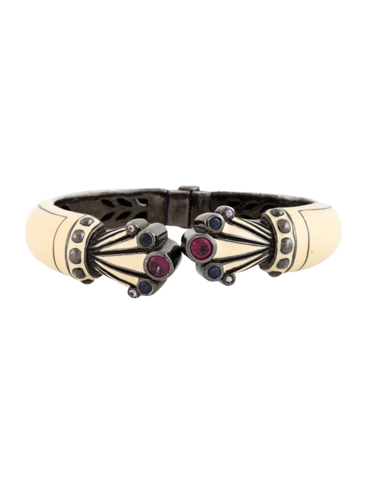 MCL by Matthew Campbell Laurenza Garnet, Sapphire & Enamel Hinged Cuff
