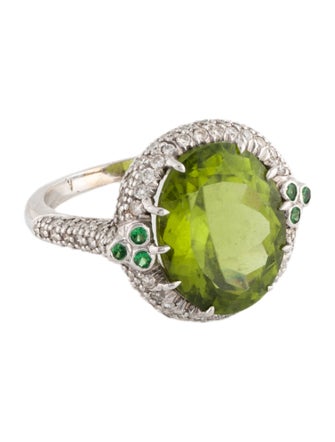Michael Beaudry 18K 8.29ct Peridot, Diamond & Tsavorite Garnet Cocktail Ring