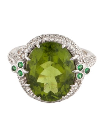 Michael Beaudry 18K 8.29ct Peridot, Diamond & Tsavorite Garnet Cocktail Ring