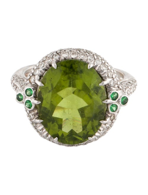 Michael Beaudry 18K 8.29ct Peridot, Diamond & Tsavorite Garnet Cocktail Ring