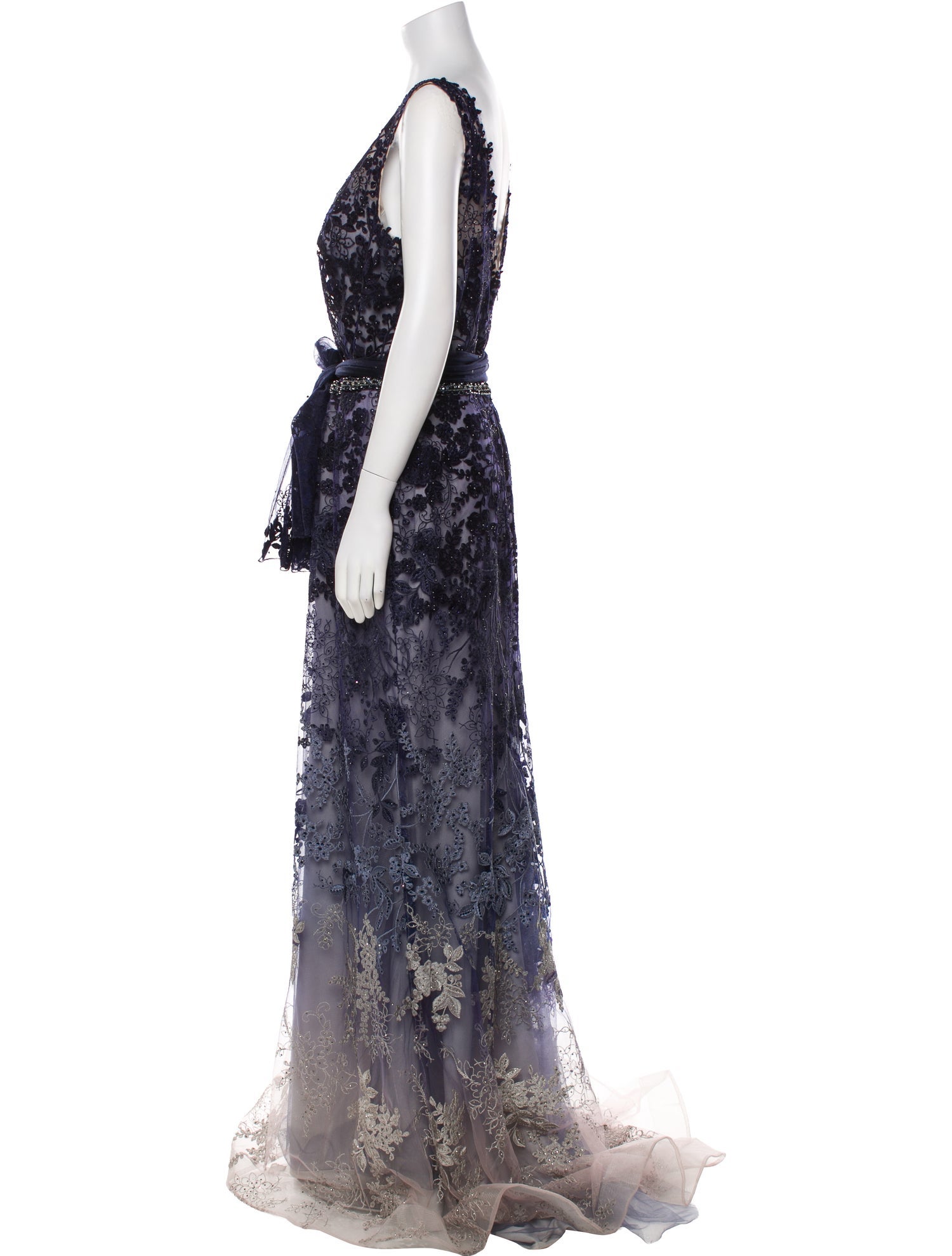 Mon Cheri Montage Lace Pattern Long Dress