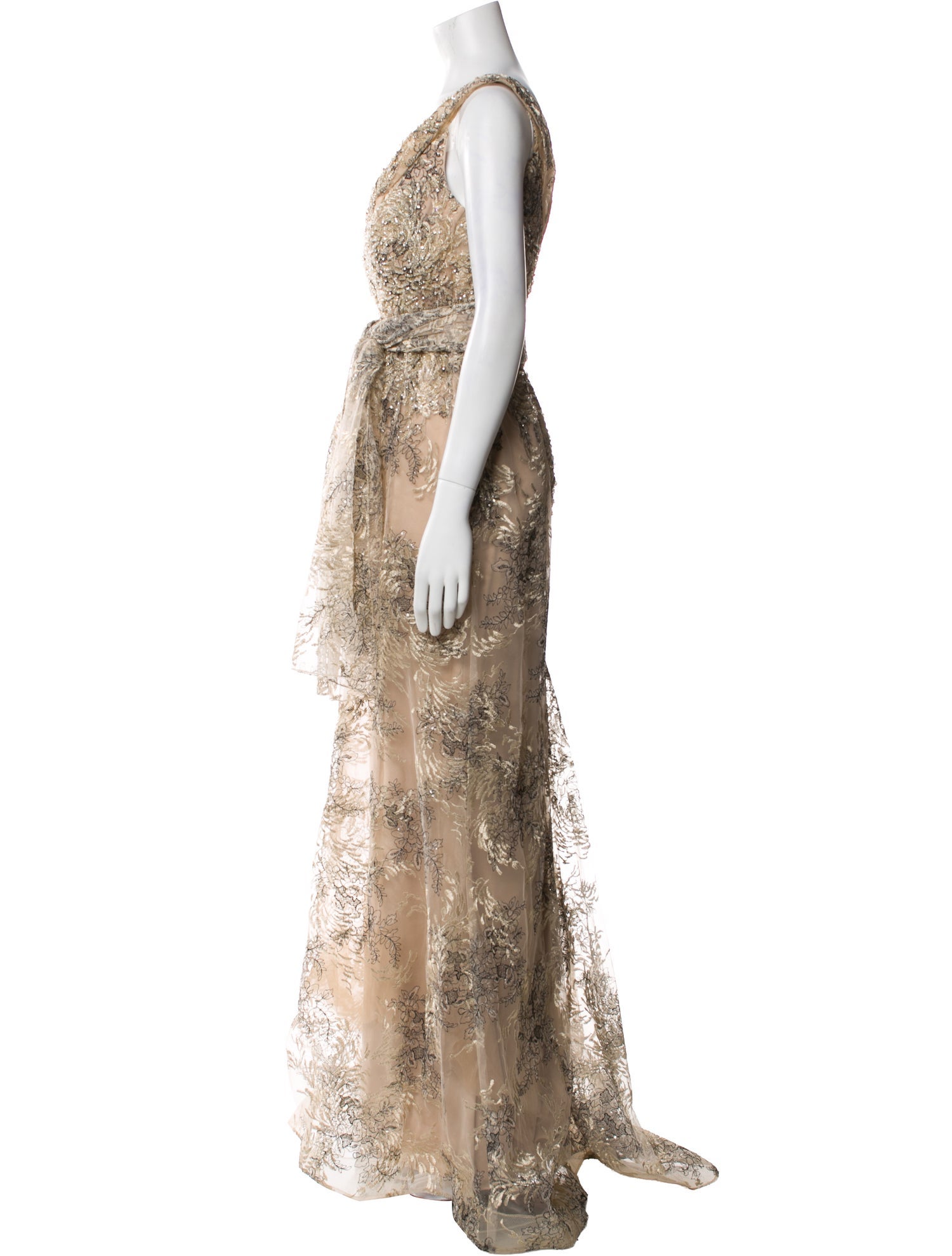 Mon Cheri Montage Lace Pattern Long Dress