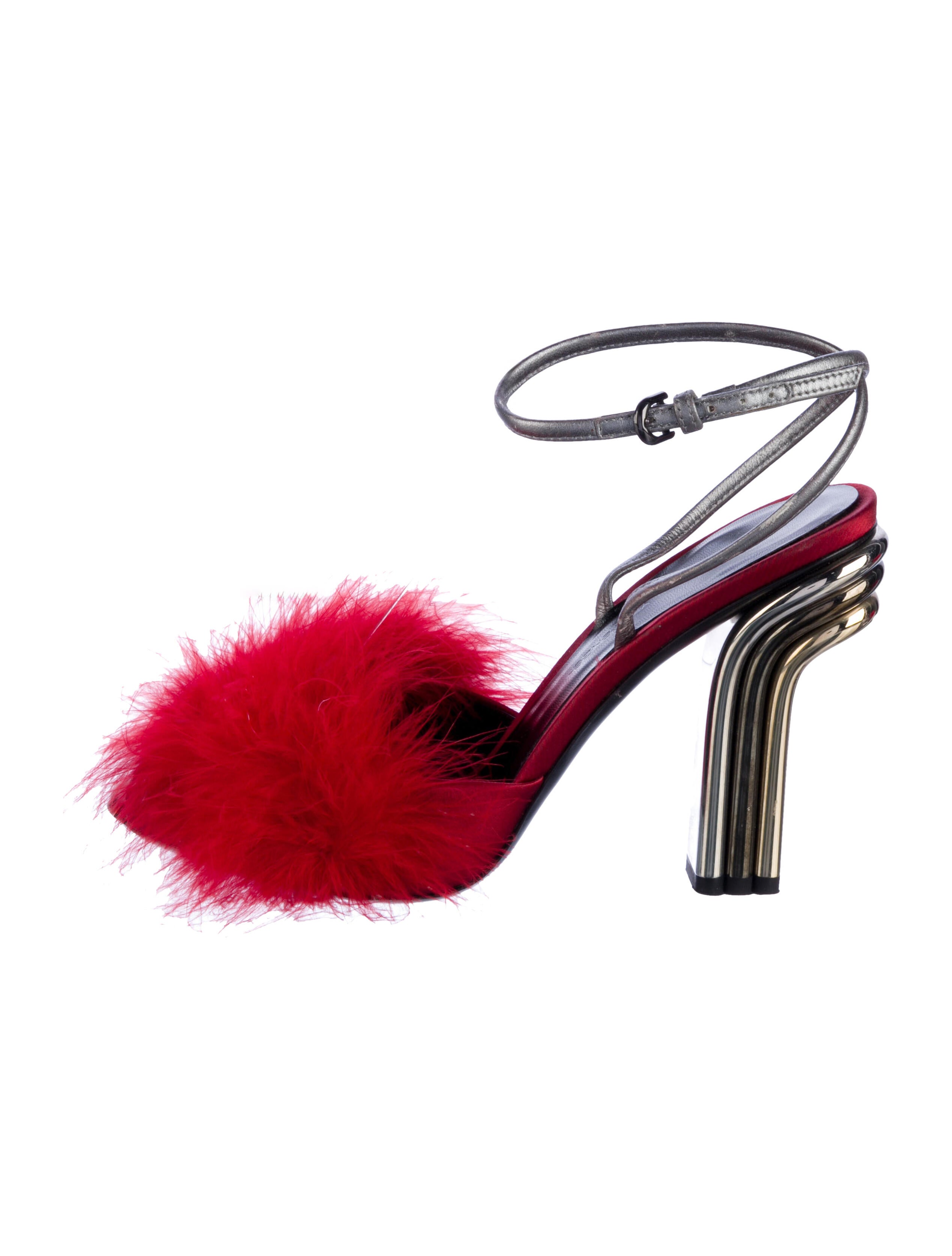 Marco De Vincenzo Leather Feather Trim Slingback Sandals Red Sandals