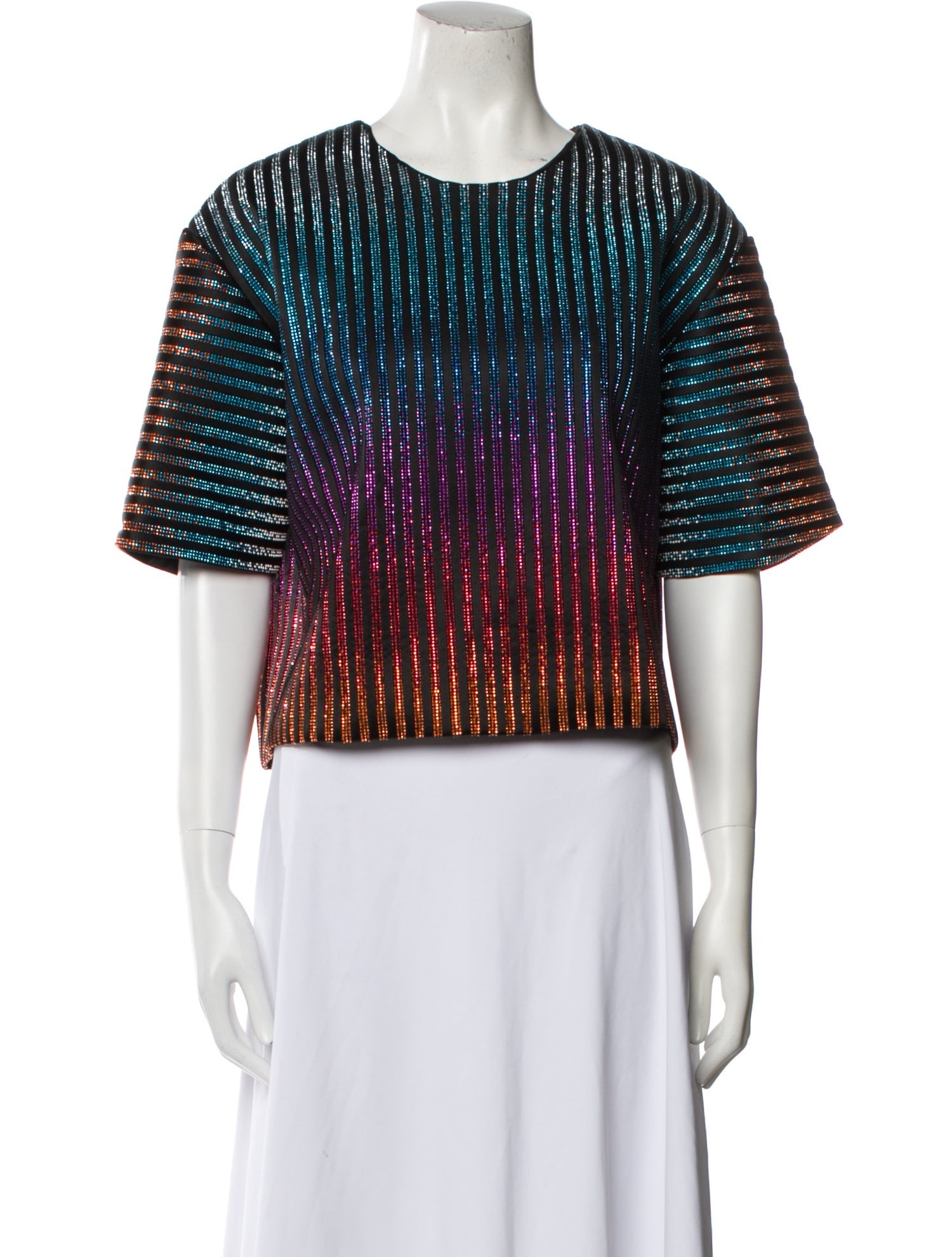 Marco De Vincenzo Striped Crew Neck Crop Top