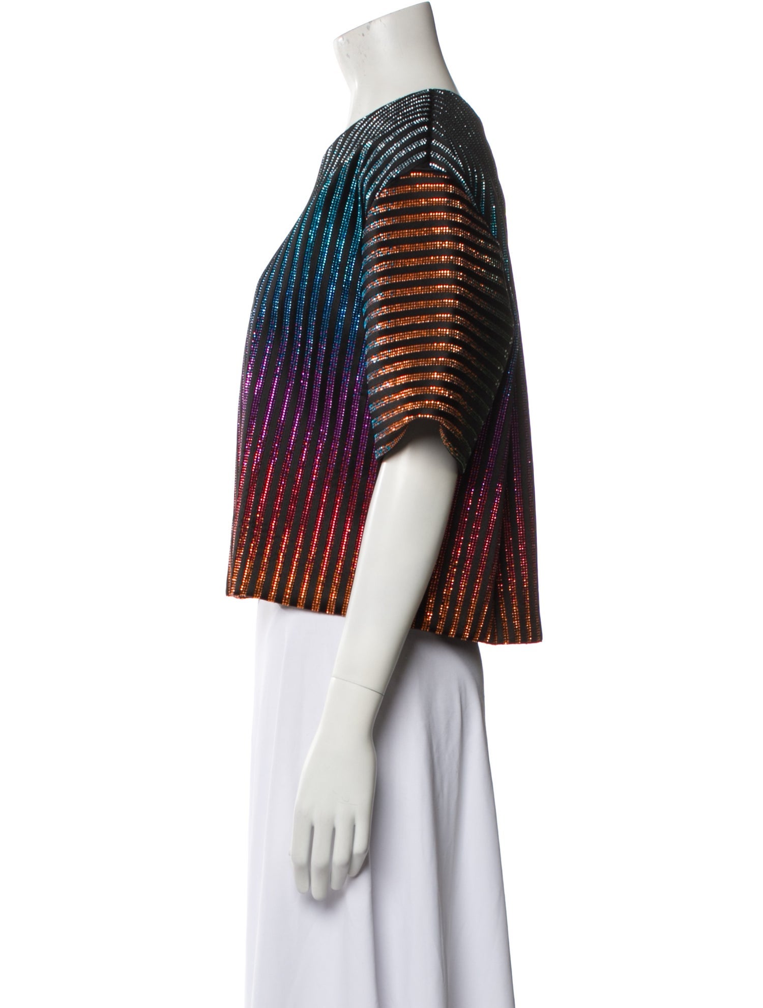 Marco De Vincenzo Striped Crew Neck Crop Top