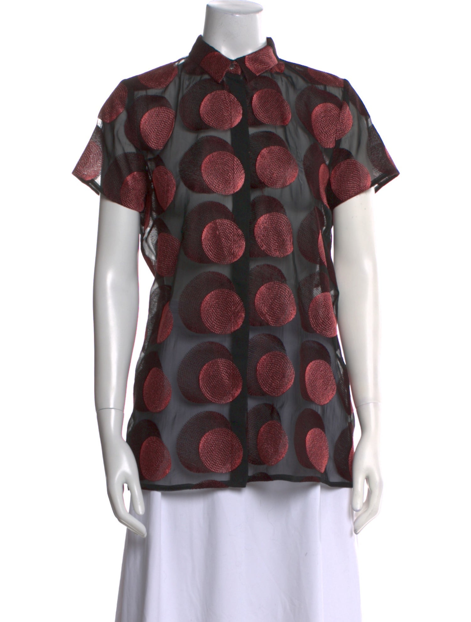 Marco De Vincenzo Polka Dot Print Mock Neck Button-Up Top