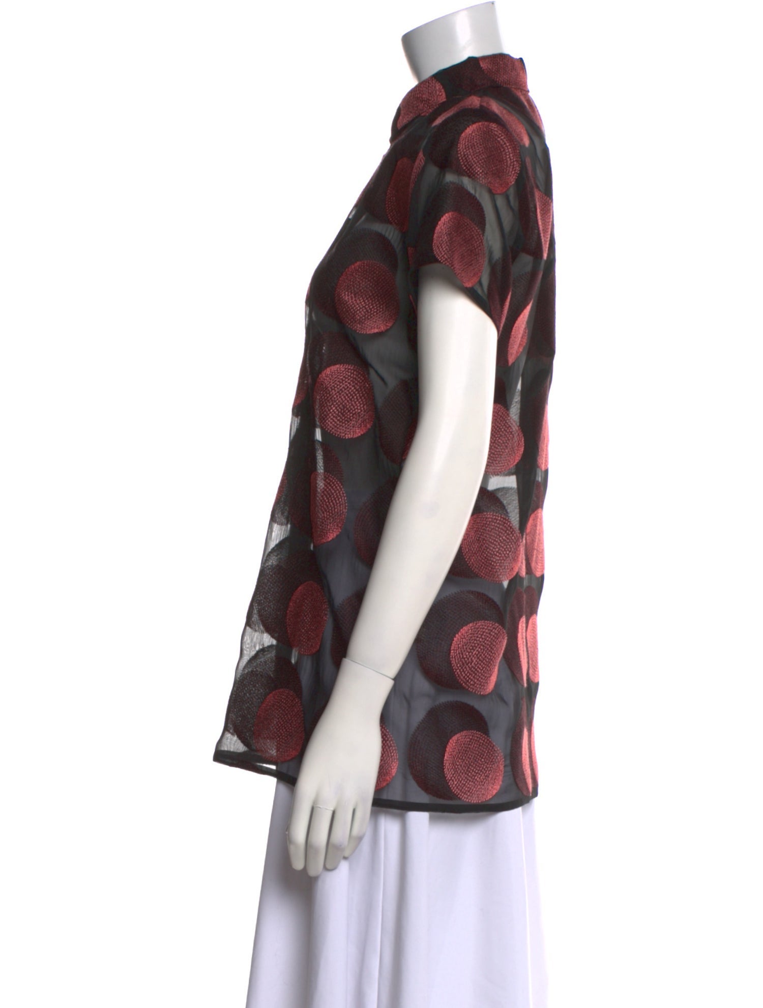 Marco De Vincenzo Polka Dot Print Mock Neck Button-Up Top
