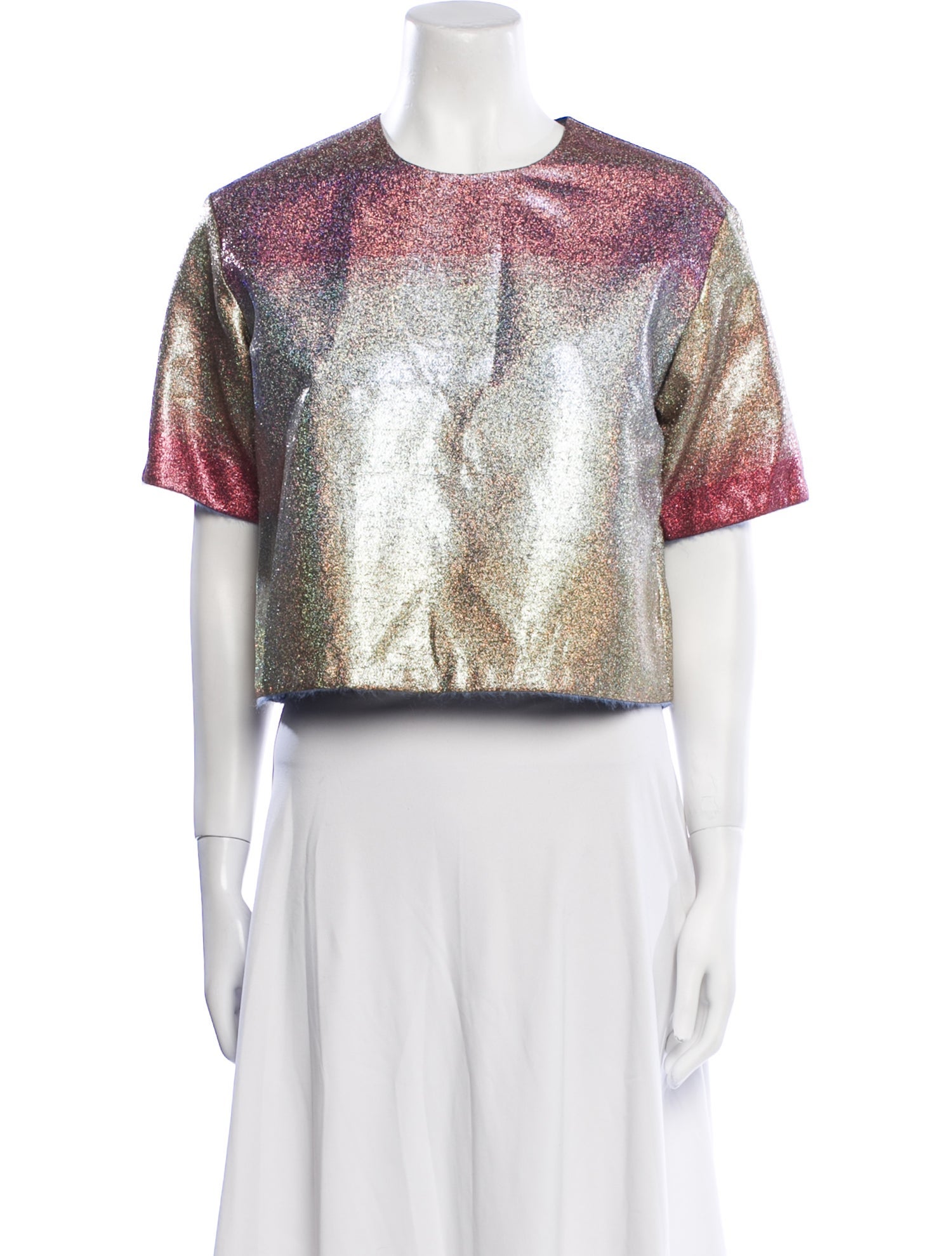 Marco De Vincenzo Colorblock Pattern Crew Neck Crop Top