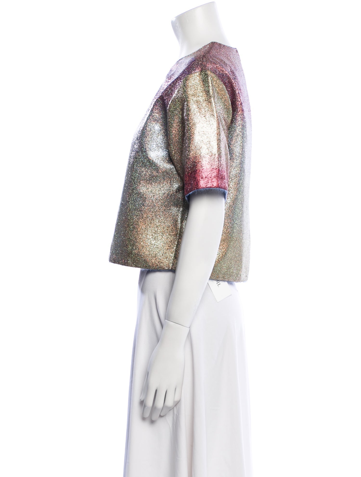 Marco De Vincenzo Colorblock Pattern Crew Neck Crop Top