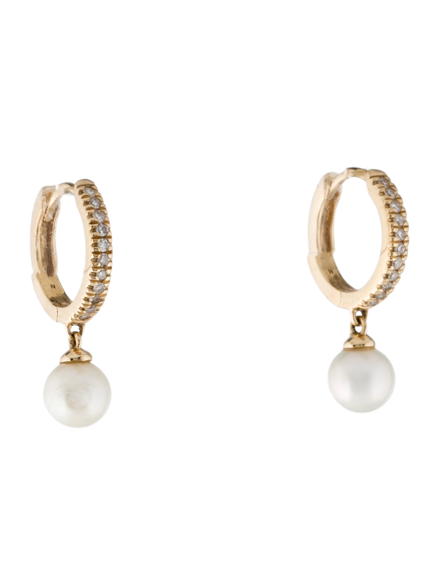 Mejuri 14K Pearl & Diamond Huggie Earrings