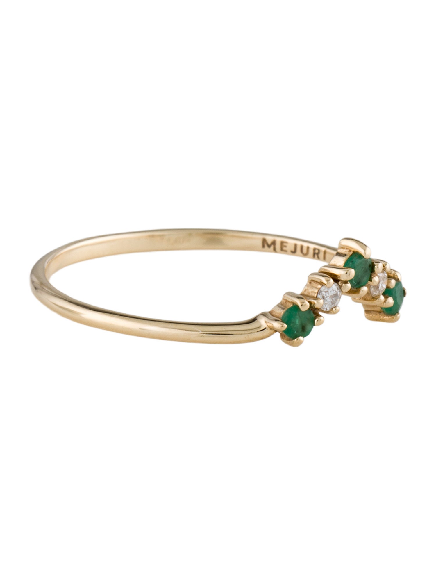 Mejuri 14K Emerald & Diamond Wishbone Ring