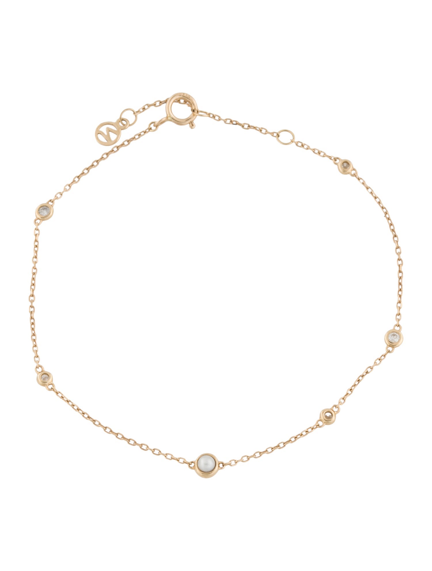Mejuri 14K Cultured Pearl & Diamond Station Bracelet