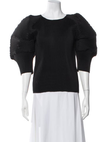 Pre-owned Melitta Baumeister Crew Neck Three-quarter Sleeve Top In Black