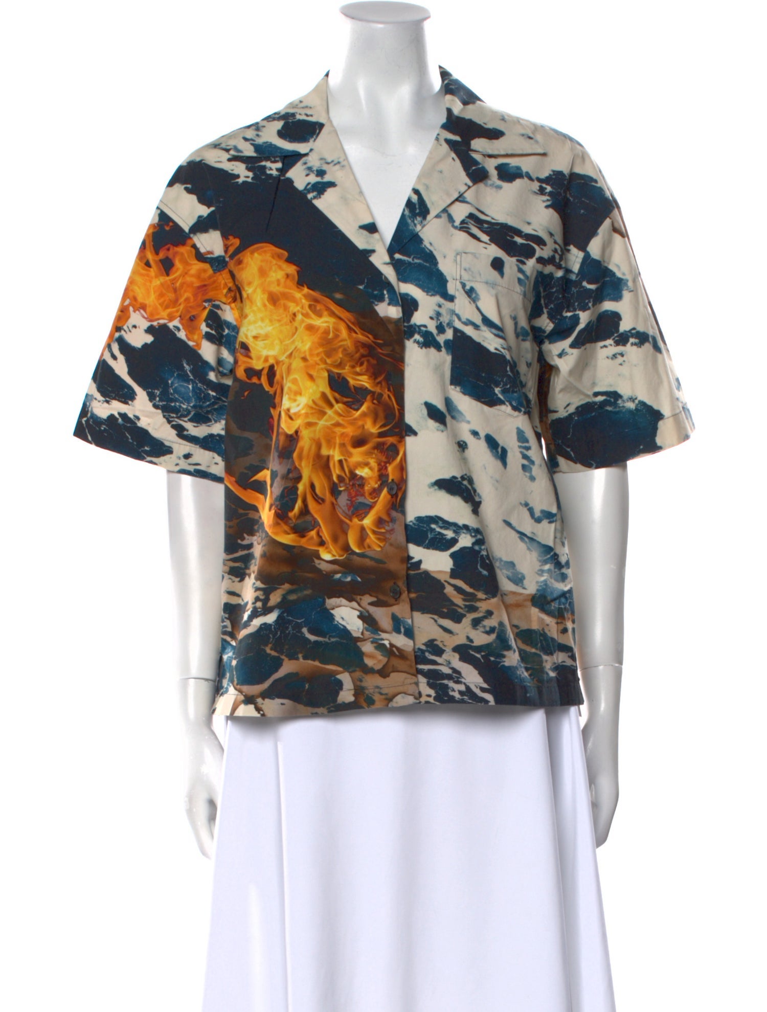 Meryll Rogge Printed V-Neck Button-Up Top