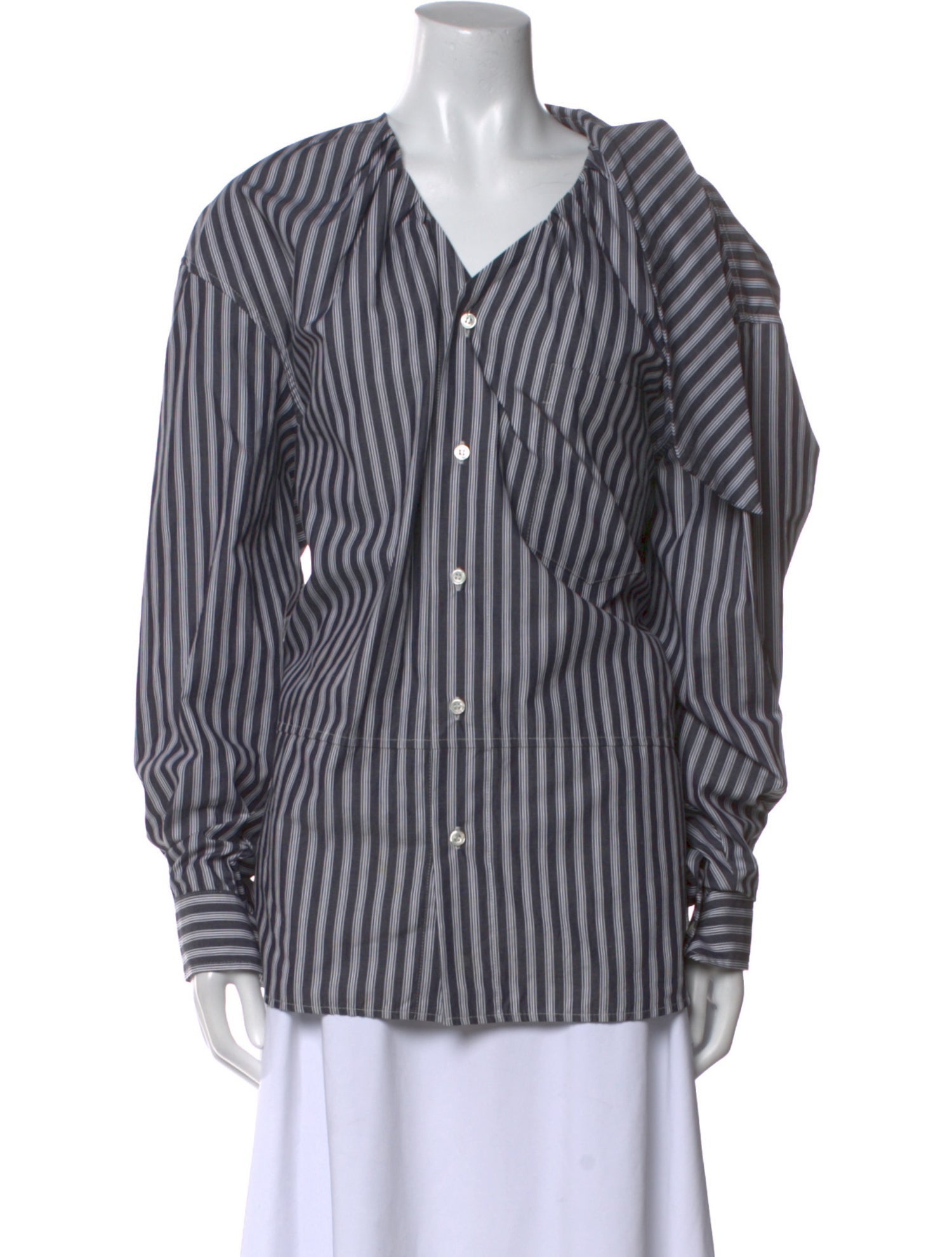 Meryll Rogge Striped V-Neck Button-Up Top