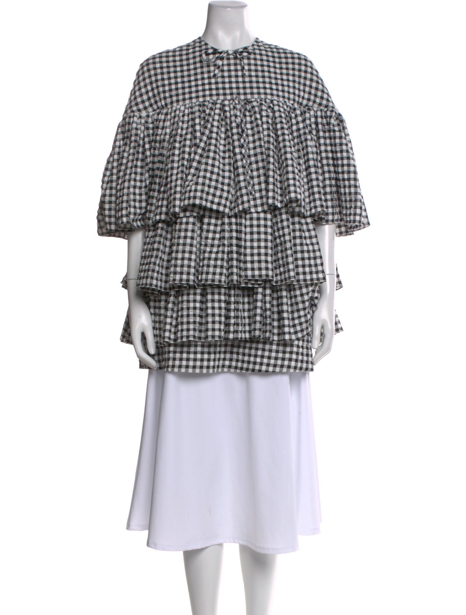 Meryll Rogge Plaid Print Tie Neck Top
