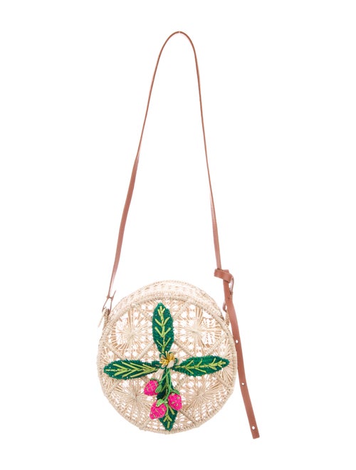 Mercedes Salazar Leather-Trimmed Straw Crossbody