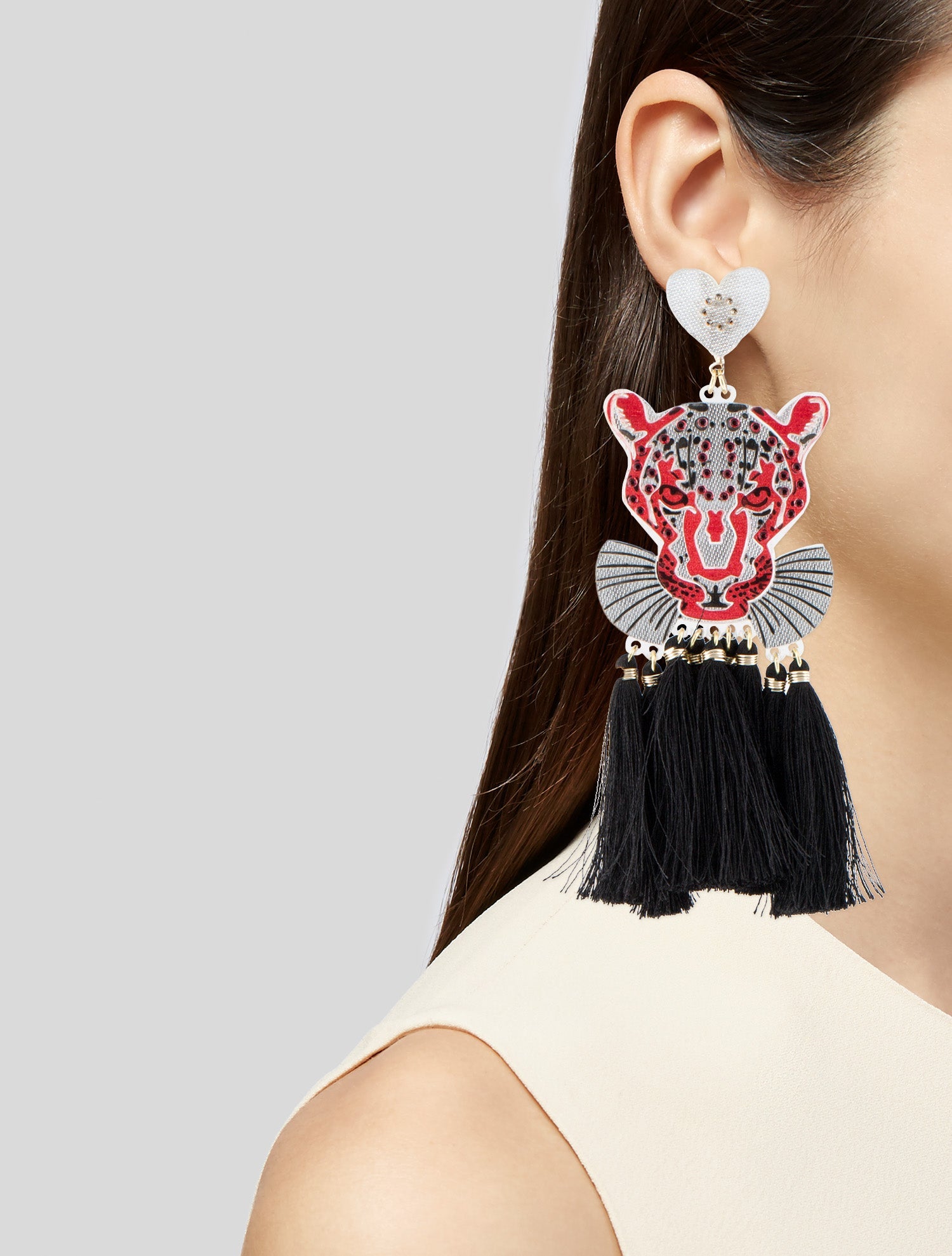 Mercedes Salazar Crystal & Acrylic Tiger Chandelier Earrings